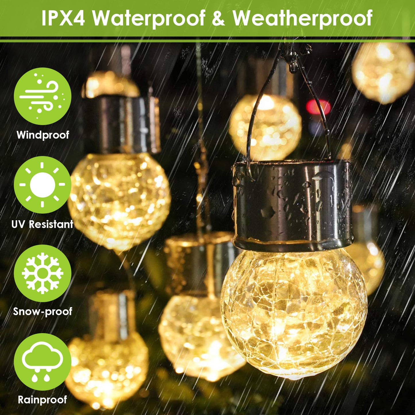4Pcs Solar Powered Hanging Crystal Ball Lights Outdoor Waterproof Decorative Hanging Globe Lanterns