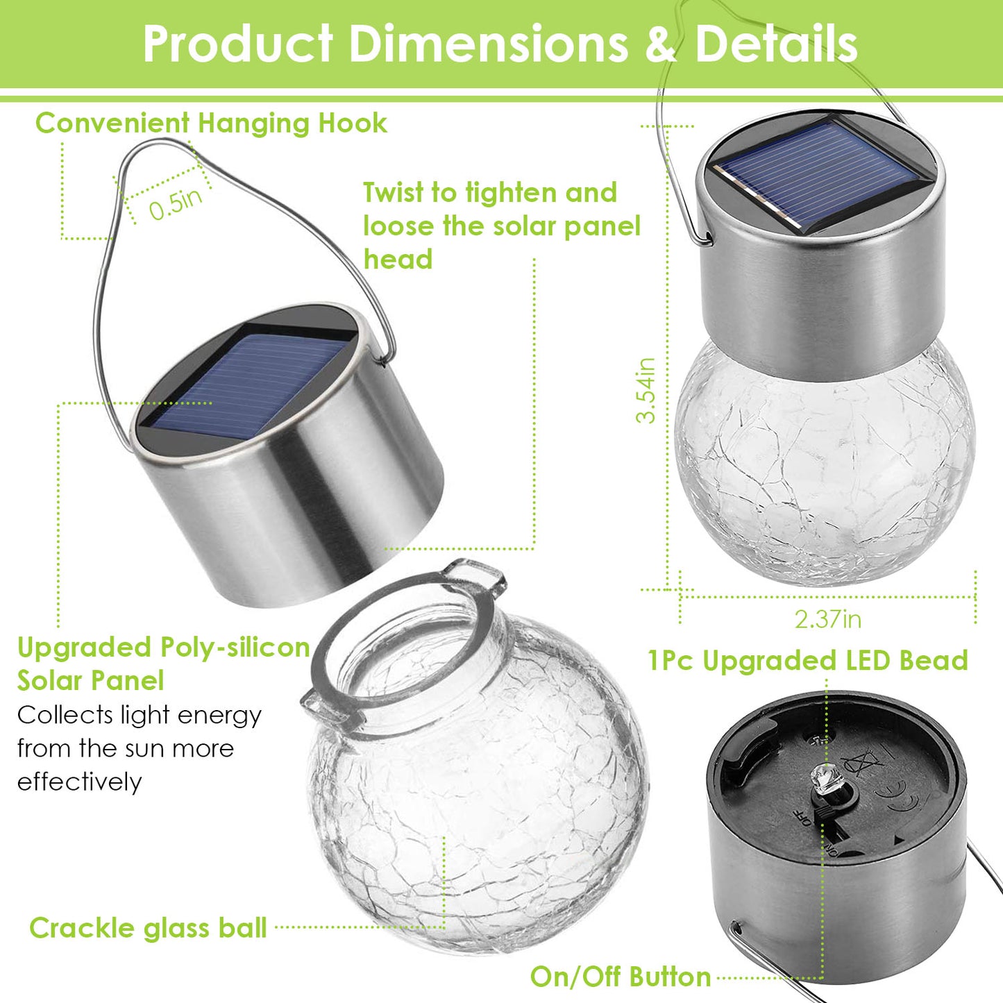 4Pcs Solar Powered Hanging Crystal Ball Lights Outdoor Waterproof Decorative Hanging Globe Lanterns