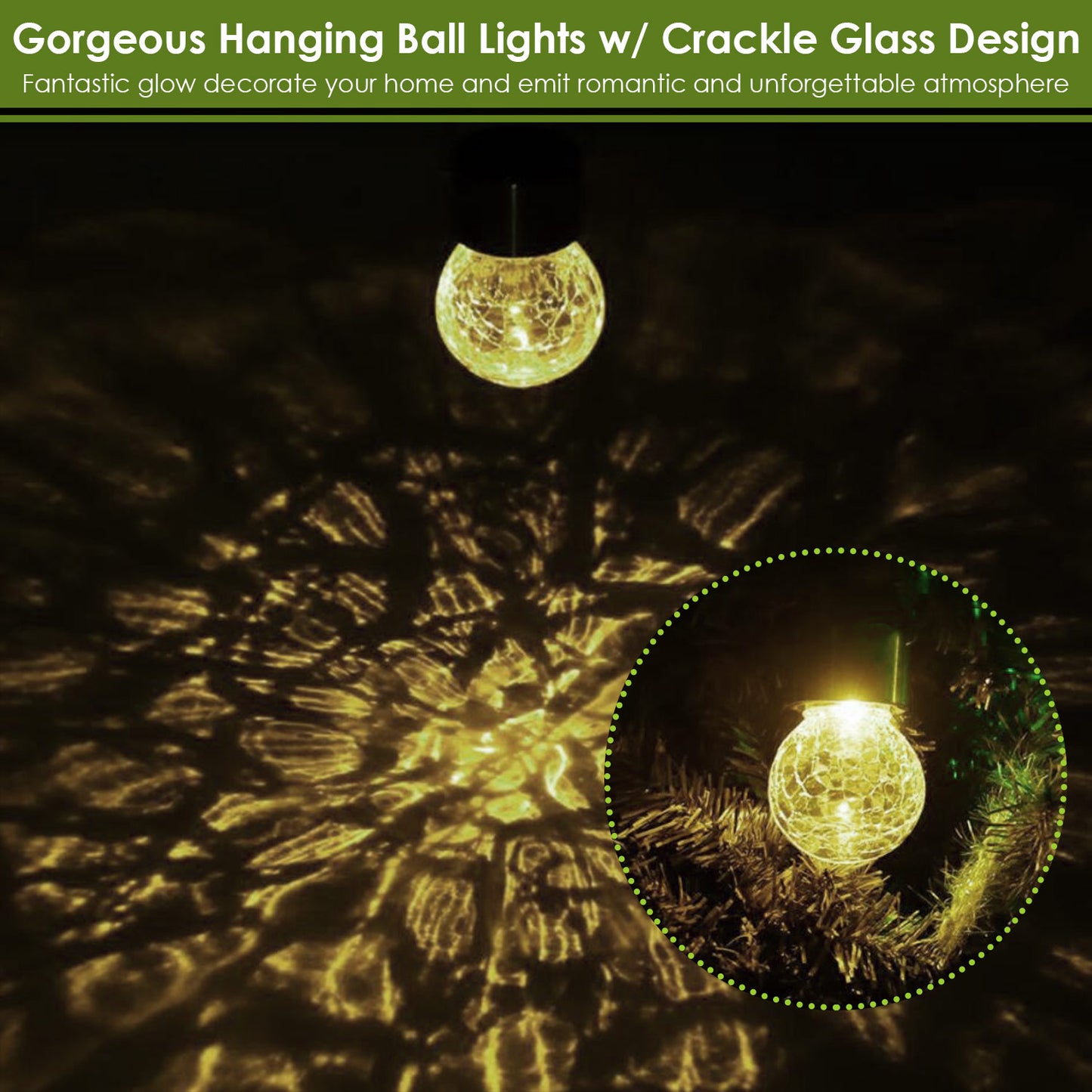 4Pcs Solar Powered Hanging Crystal Ball Lights Outdoor Waterproof Decorative Hanging Globe Lanterns