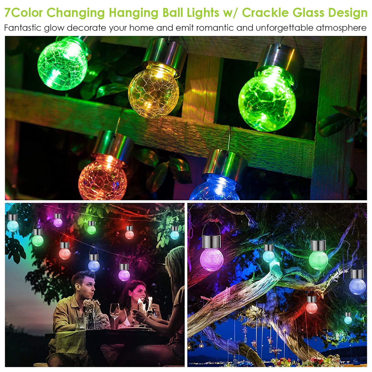 4Pcs Solar Powered Hanging Crystal Ball Lights Outdoor Waterproof Decorative Hanging Globe Lanterns