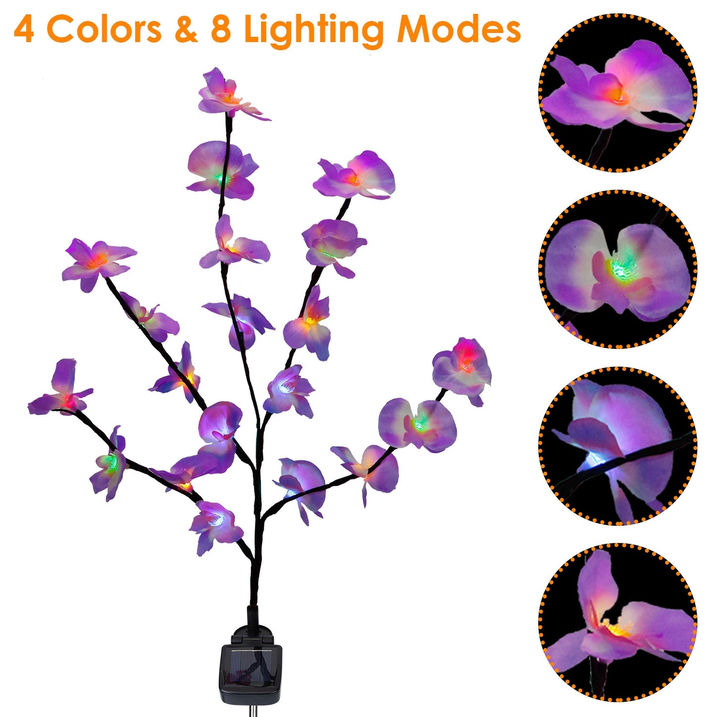 2Pcs Solar Powered Garden Light Orchid Flower Stake Lamps Waterproof LED Lawn Lights