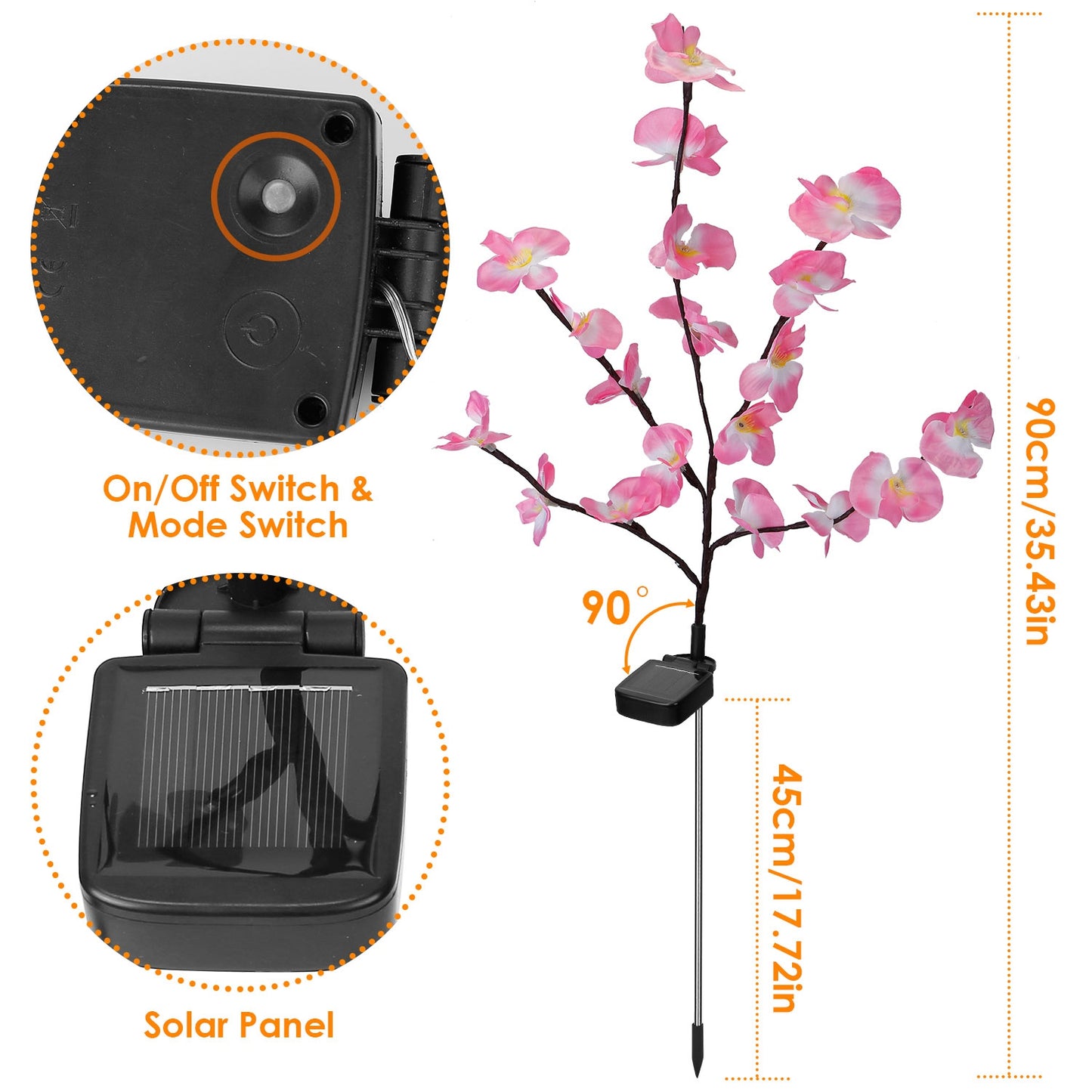 2Pcs Solar Powered Garden Light Orchid Flower Stake Lamps Waterproof LED Lawn Lights