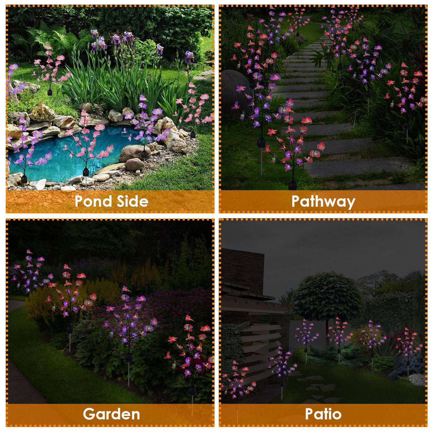 2Pcs Solar Powered Garden Light Orchid Flower Stake Lamps Waterproof LED Lawn Lights