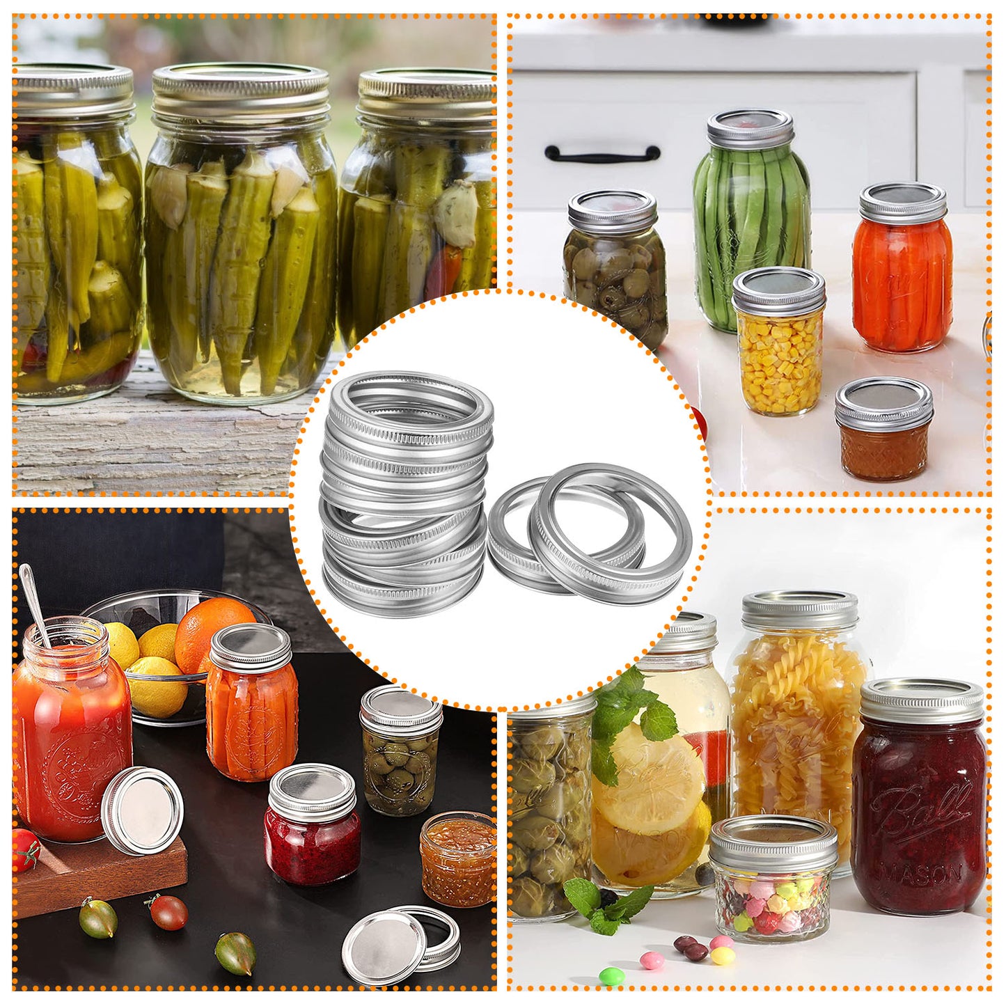 24 Pcs Regular Mouth Canning Jar Metal Rings Split-Type Jar Bands Replacement Fits For Ball Kerr Mason Jars