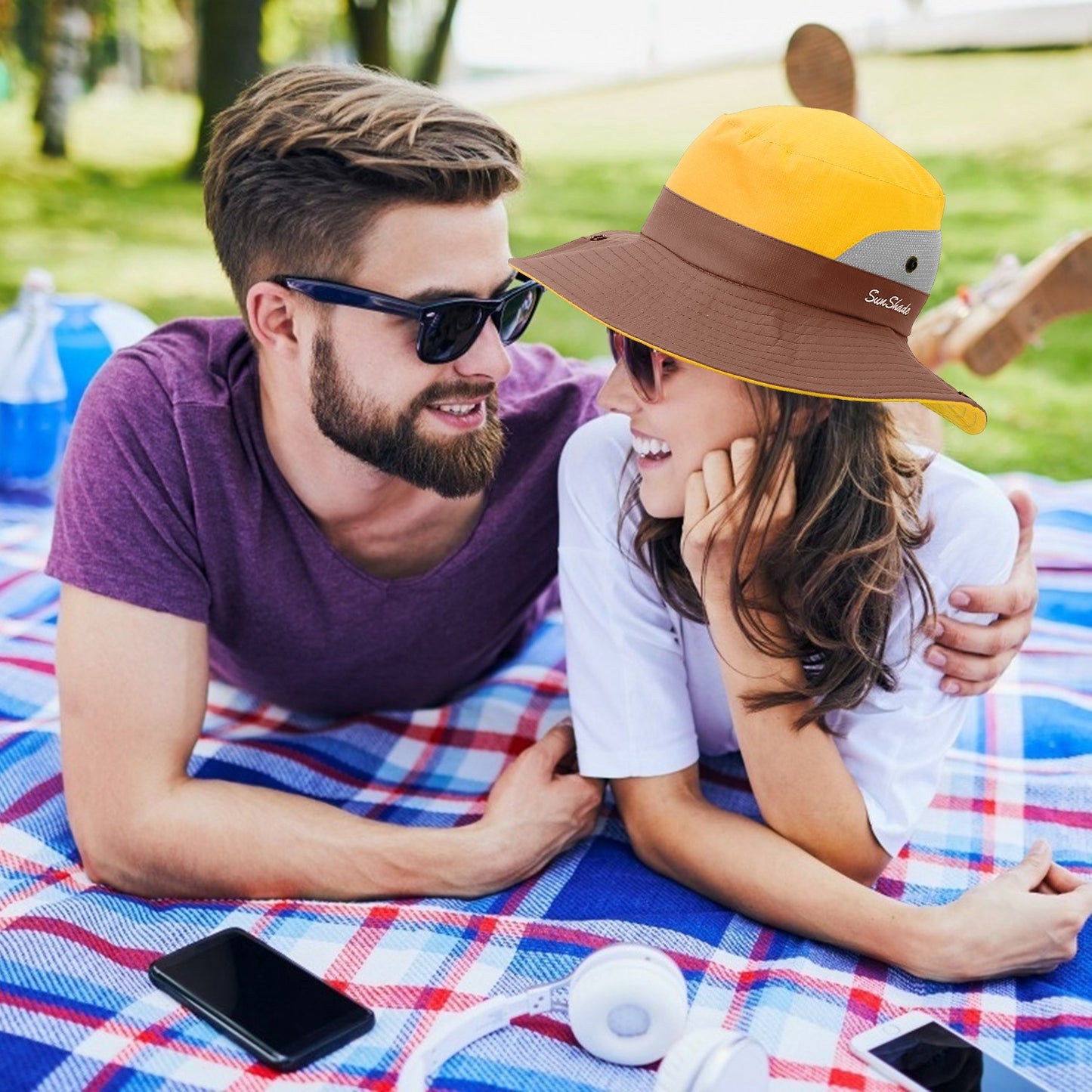 Women Summer Sun Bucket Hats Foldable UV Protection Cotton Cap Wide Brim Floppy Cap Yellow