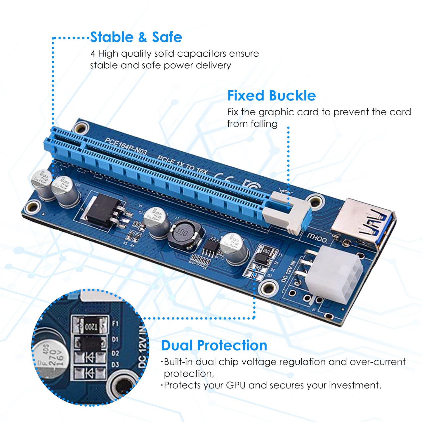5Sets PCI-E PCI Express Risers GPU Mining Powered Riser Adapter Card w/ 23.62in USB 3.0 Cable