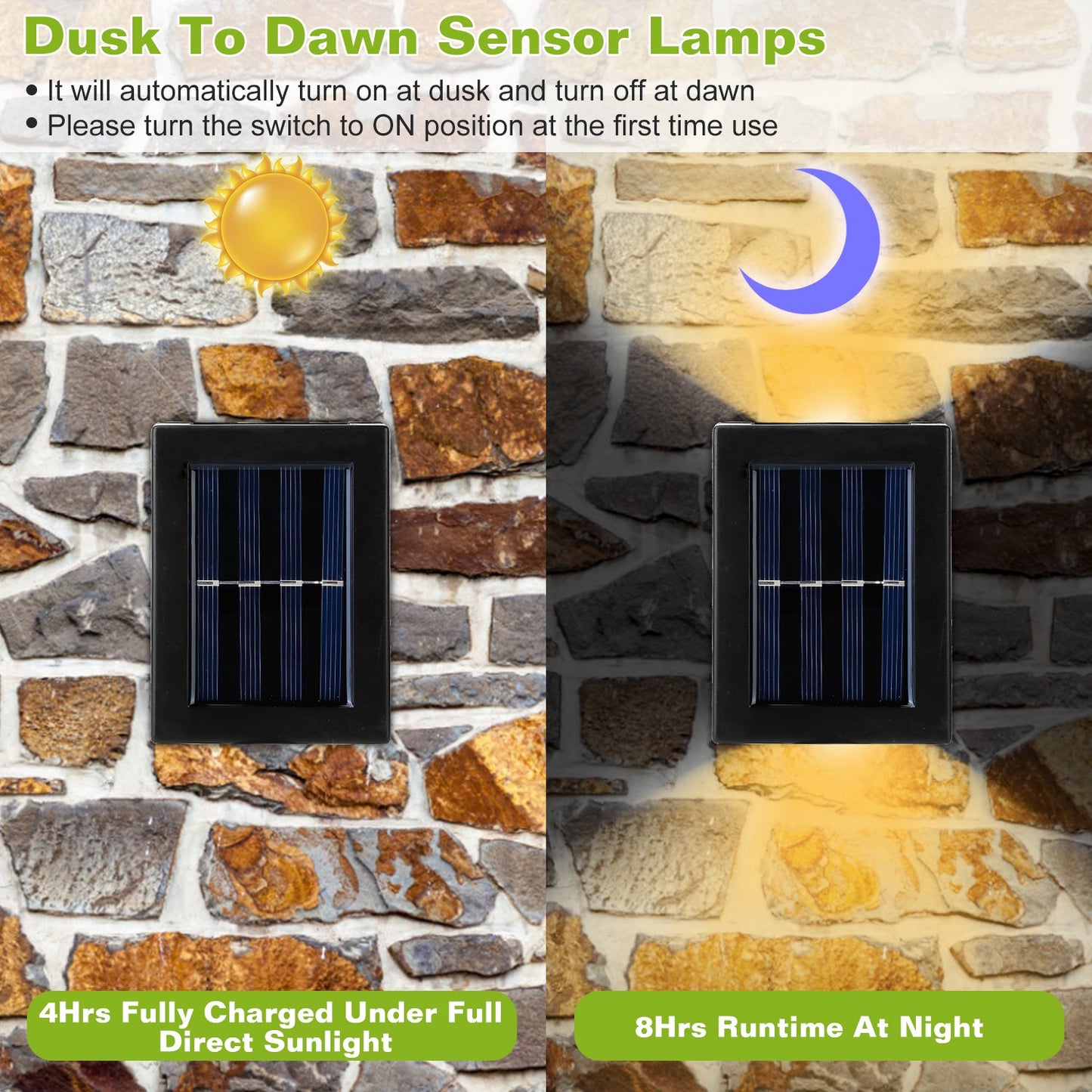 2Pcs Solar Deck Lights Outdoor 2LED Beads Waterproof Sensor Fence Stair Lamps For Patio Landscape Yard White Lighting Color
