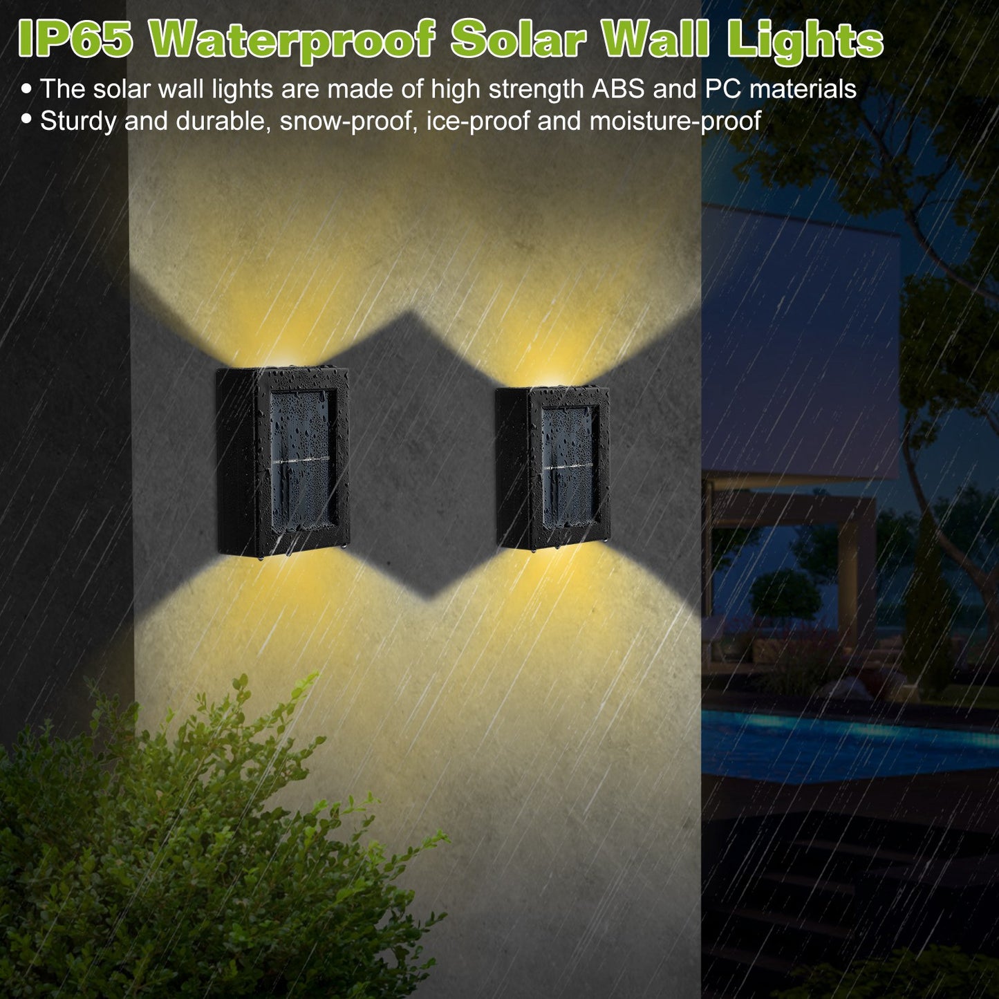 2Pcs Solar Deck Lights Outdoor 2LED Beads Waterproof Sensor Fence Stair Lamps For Patio Landscape Yard White Lighting Color