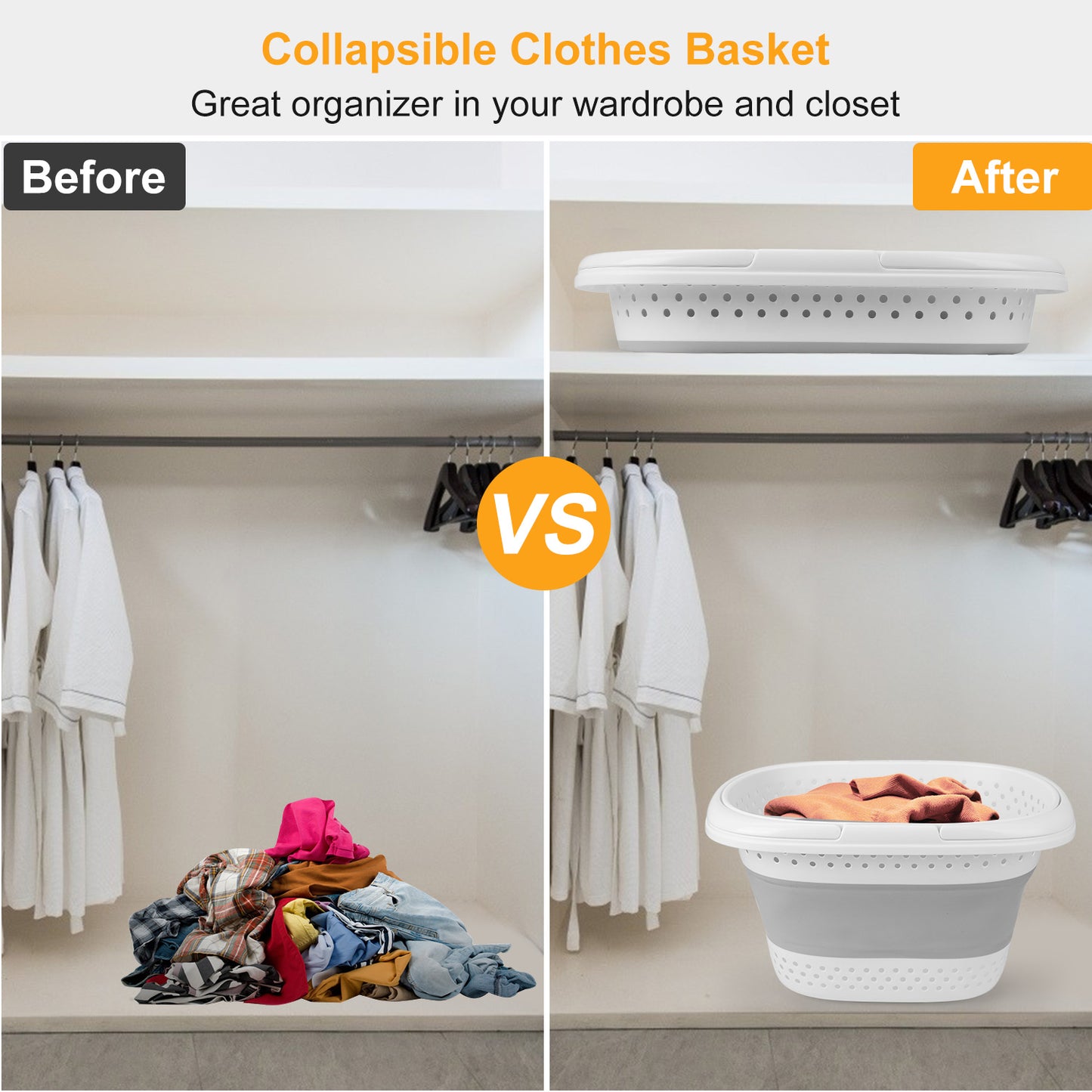 Collapsible Laundry Basket Space Saving Pop Up Cloth Bin Folding Storage Container Organizer Hamper Basket w/ Comfort Handle