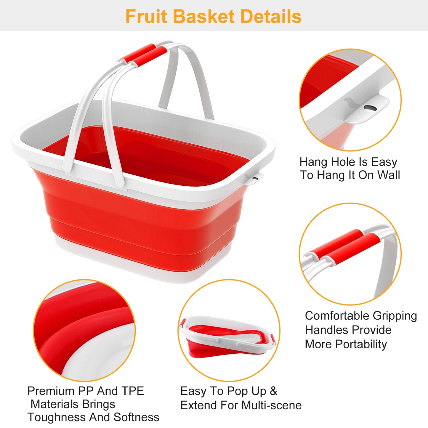 Collapsible Fruit Basket 10L Vegetable Sink Storage Basin Tub Space Saving Ice Beverage Storage Bucket