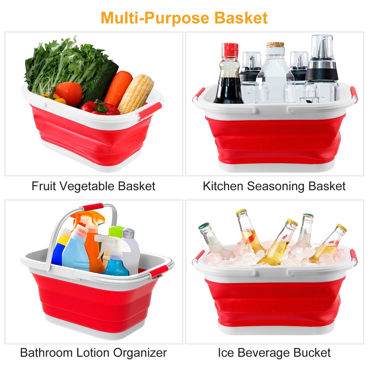 Collapsible Fruit Basket 10L Vegetable Sink Storage Basin Tub Space Saving Ice Beverage Storage Bucket