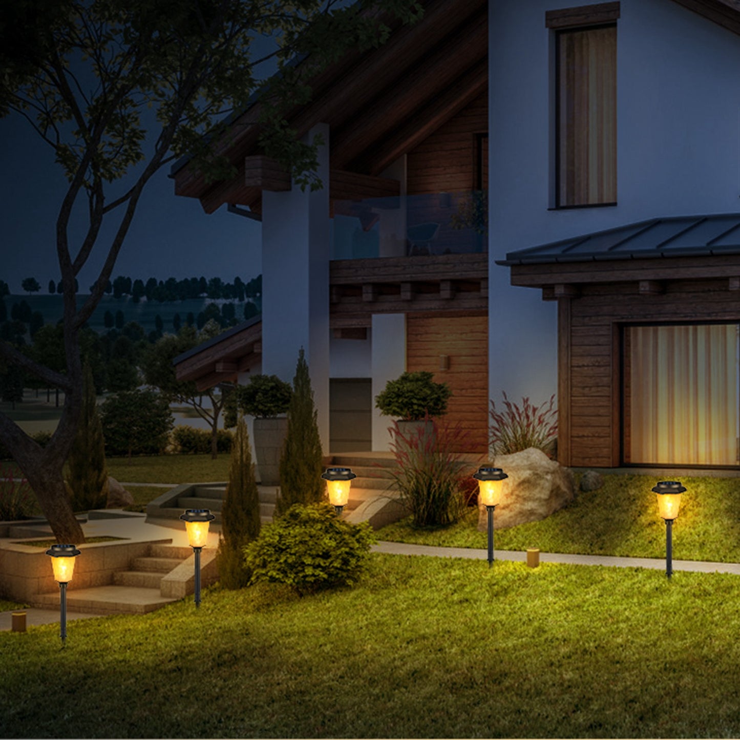 2Pcs Solar Flame Torch Light IP65 Waterproof Flickering Flame Stake Lamp Decorative Landscape Lamp For Garden Path Yard