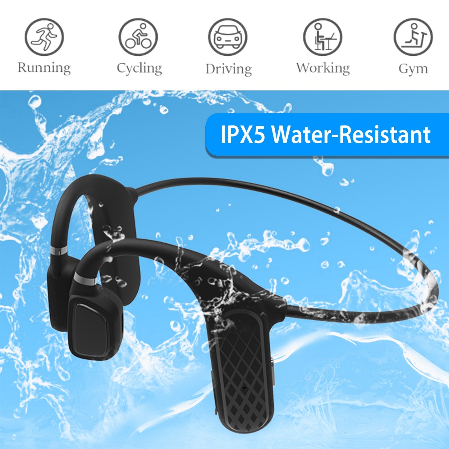 Wireless V5.1 Bone Conduction Earphones Open-Ear Wireless Headsets Music Sport Wireless Open Hook Earphone w/ Sensitive Mic