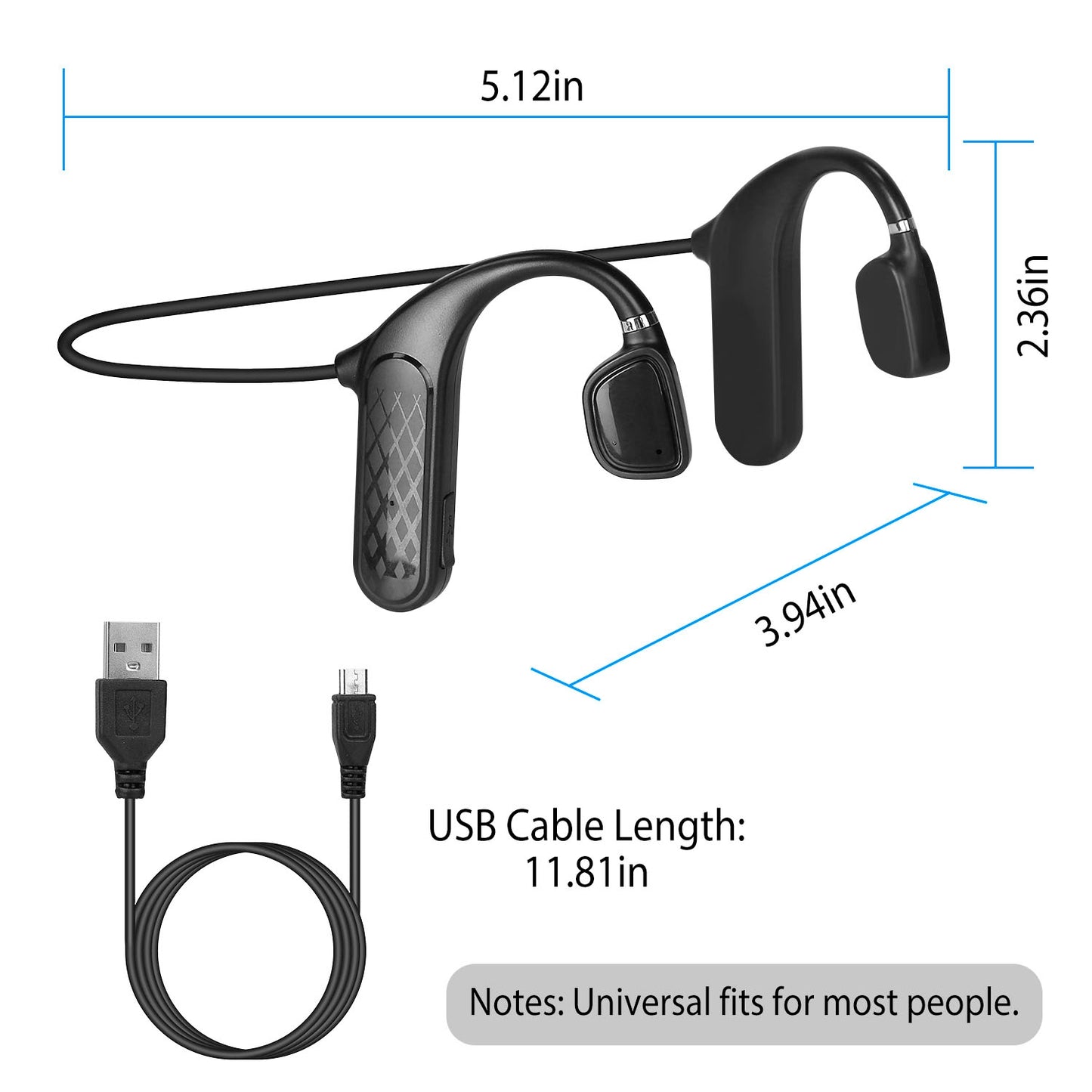 Wireless V5.1 Bone Conduction Earphones Open-Ear Wireless Headsets Music Sport Wireless Open Hook Earphone w/ Sensitive Mic