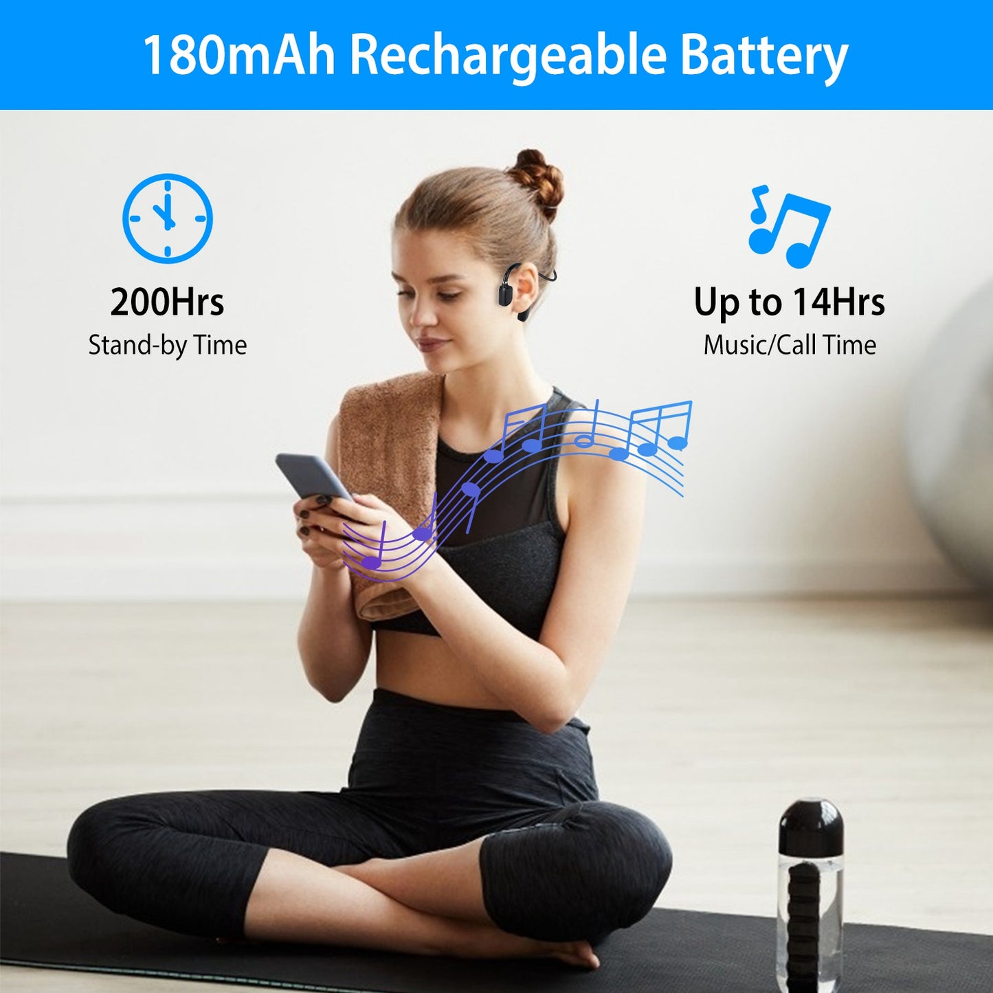Wireless V5.1 Bone Conduction Earphones Open-Ear Wireless Headsets Music Sport Wireless Open Hook Earphone w/ Sensitive Mic
