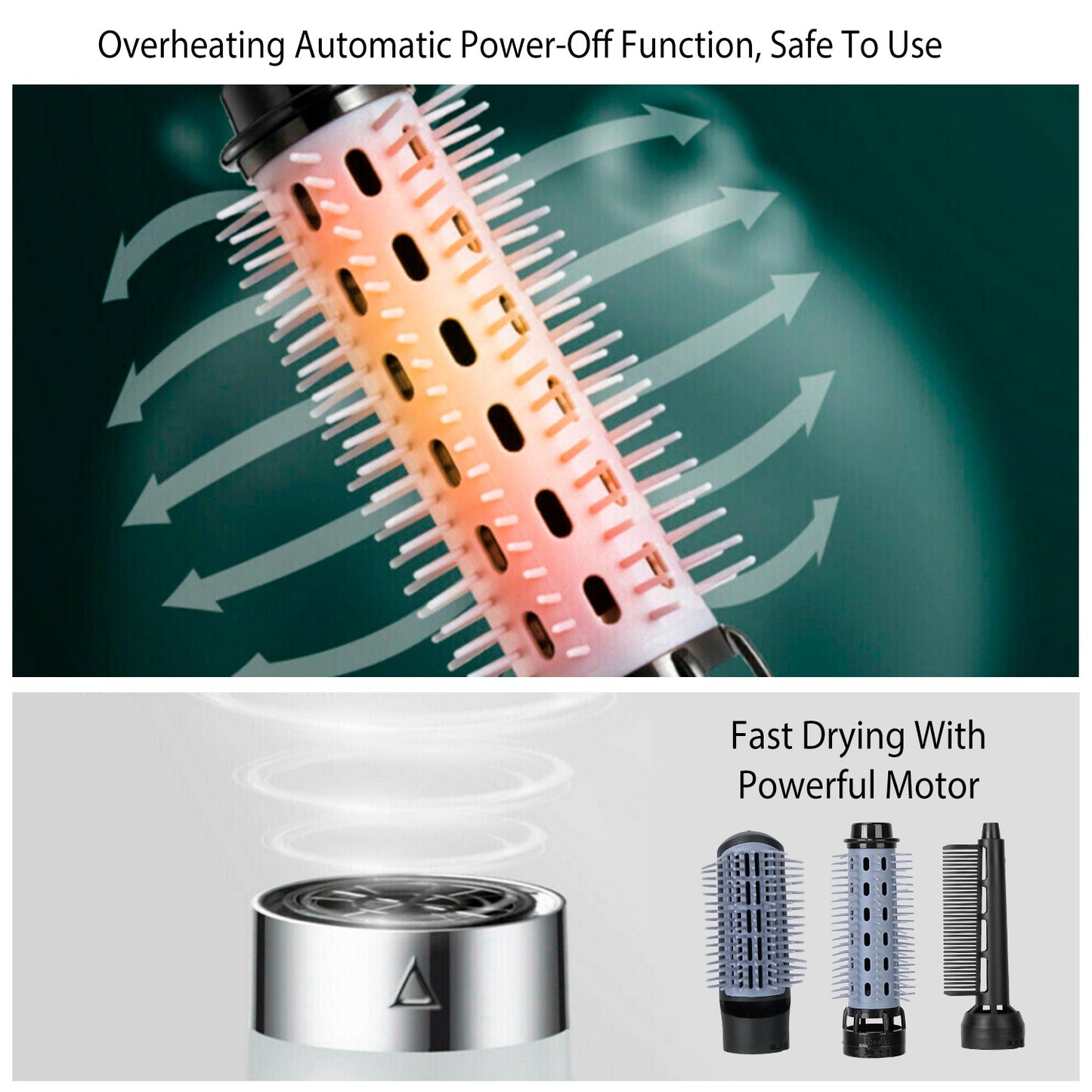 3 In 1 Hot Air Brush One-Step Hair Dryer Comb 3 Interchangeable Brush Combs Volumizer Hair Curler Straightener 66.93in Rotatable Cable