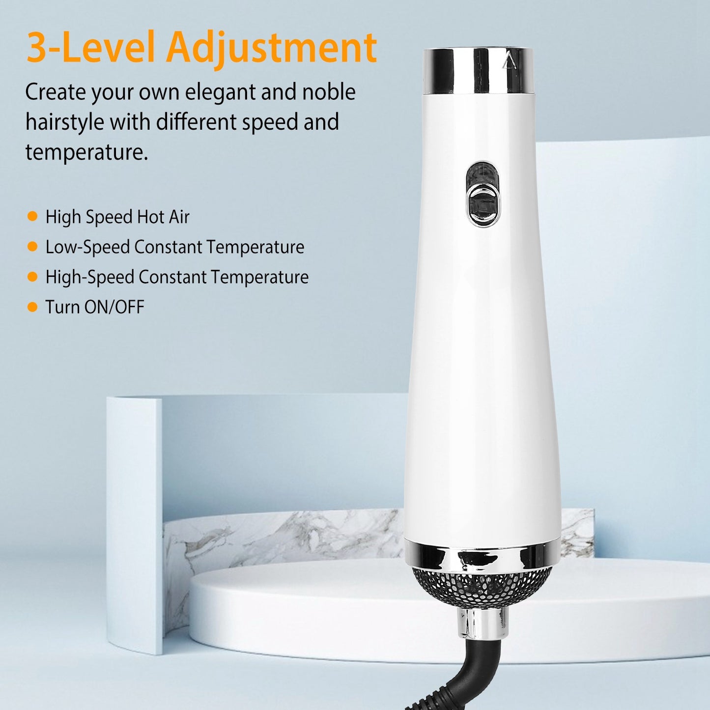 3 In 1 Hot Air Brush One-Step Hair Dryer Comb 3 Interchangeable Brush Combs Volumizer Hair Curler Straightener 66.93in Rotatable Cable