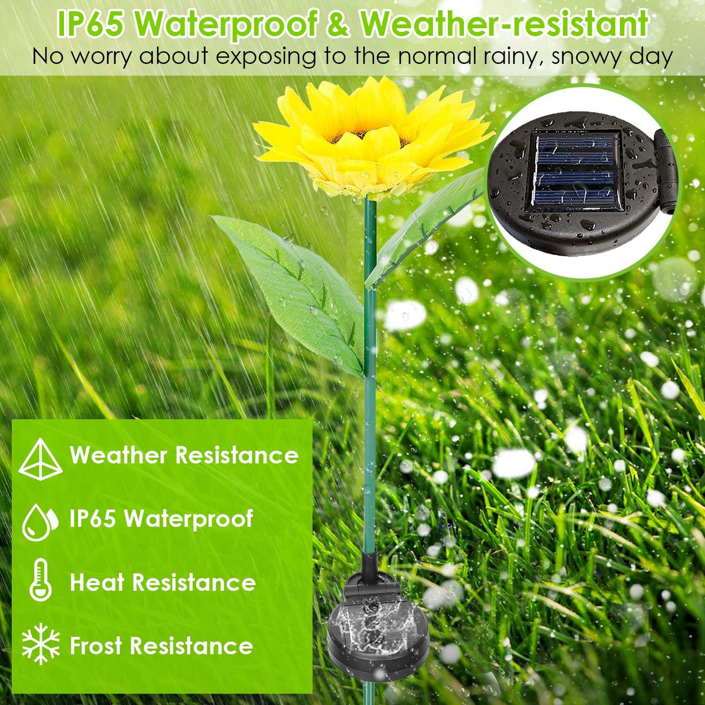 2Pcs Solar Powered Sunflower Lights 10 LED Decorative Stake Lamp IP65 Waterproof Pathway Landscape Lights For Garden Patio Yard Walkway