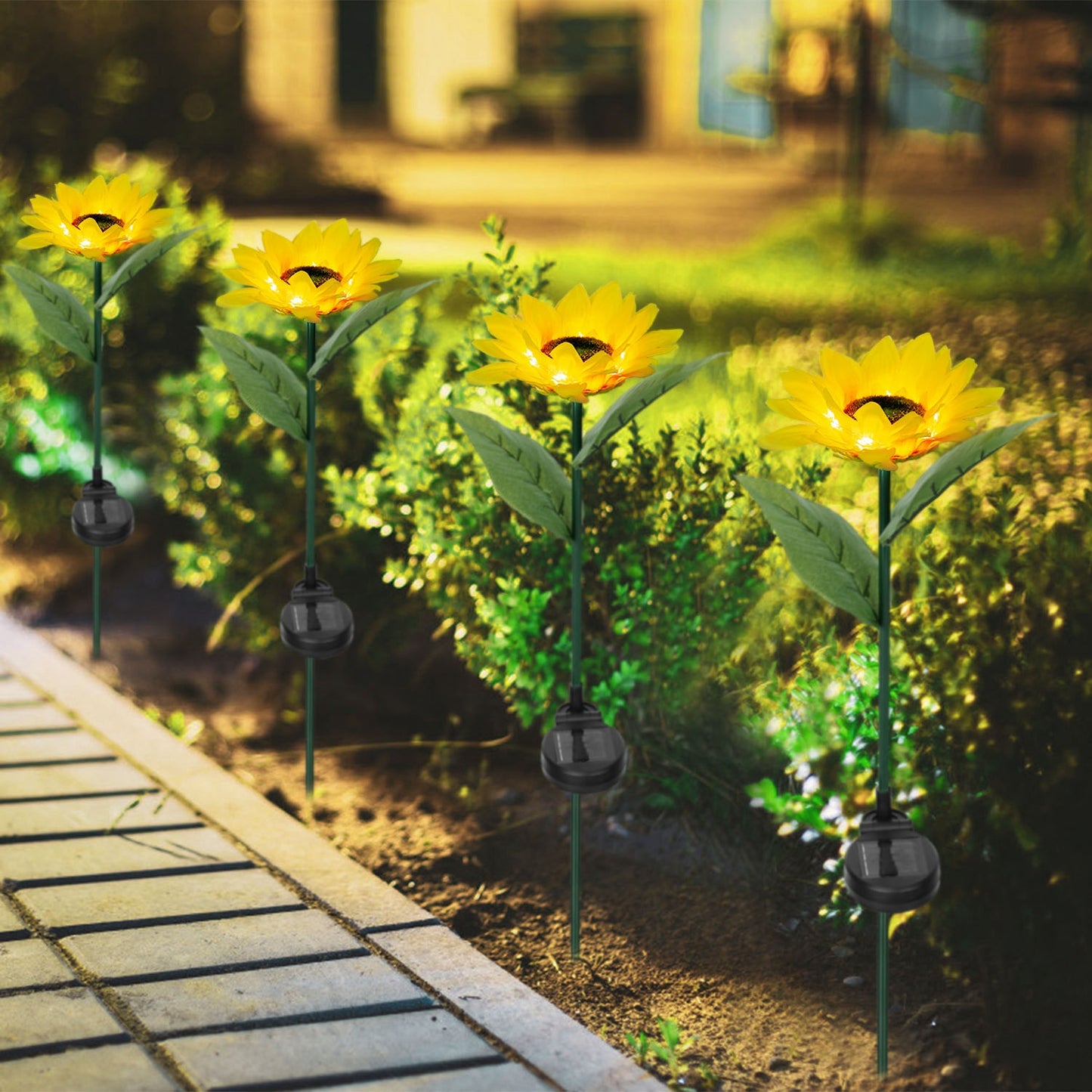 2Pcs Solar Powered Sunflower Lights 10 LED Decorative Stake Lamp IP65 Waterproof Pathway Landscape Lights For Garden Patio Yard Walkway