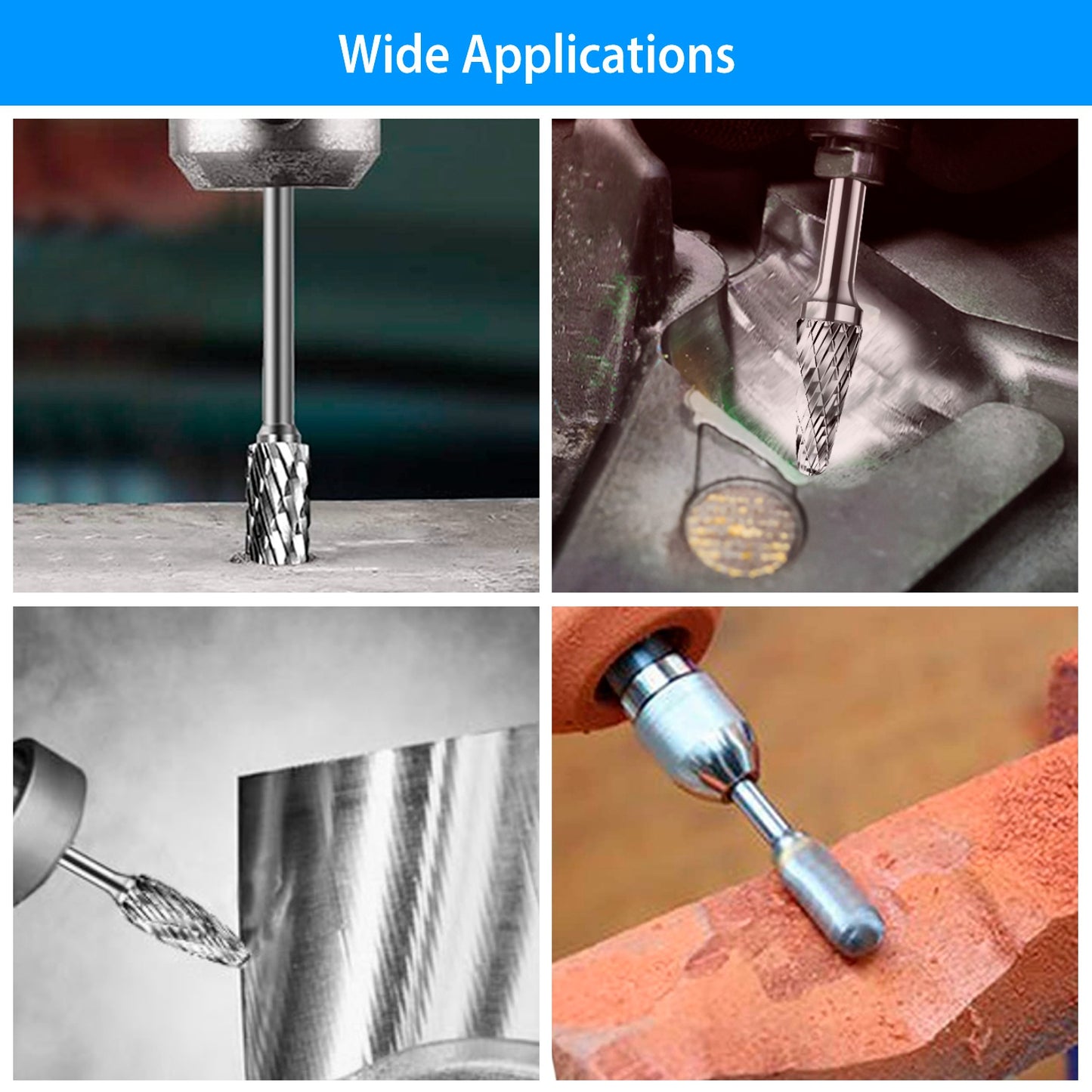 10Pcs Double Cut Carbide Rotary Die Grinder Bit Set 1/8in Shank 1/4in Head Fit for Dremel Grinder Drill DIY Wood Working Carving Metal