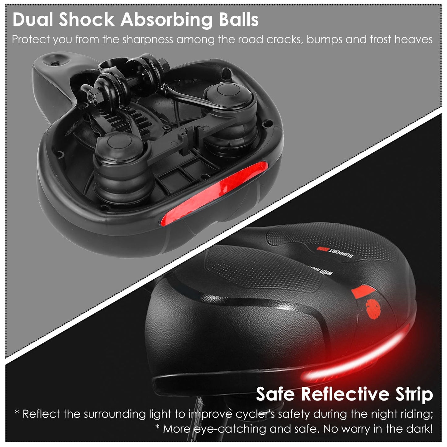 Comfortable Bike Seat Water Resistant MTB Bicycle Padded Saddle Replacement Wide Bicycle Saddle w/ Hollow Design Reflective Stripe