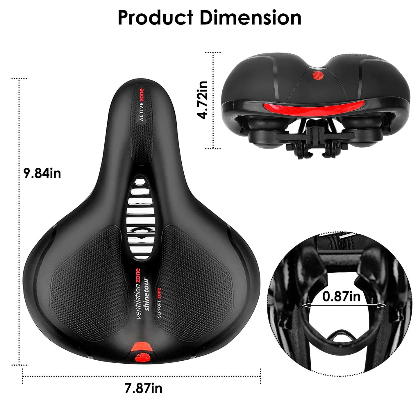 Comfortable Bike Seat Water Resistant MTB Bicycle Padded Saddle Replacement Wide Bicycle Saddle w/ Hollow Design Reflective Stripe