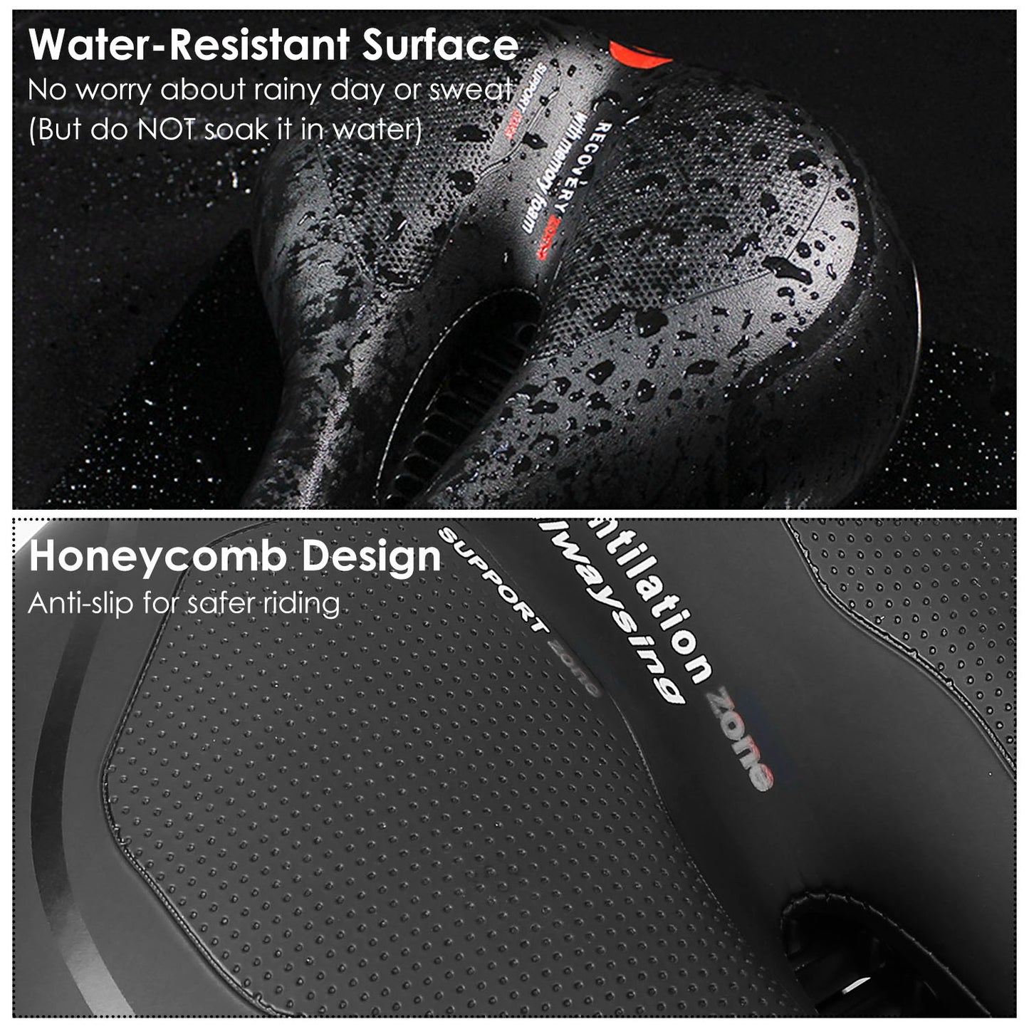 Comfortable Bike Seat Water Resistant MTB Bicycle Padded Saddle Replacement Wide Bicycle Saddle w/ Hollow Design Reflective Stripe