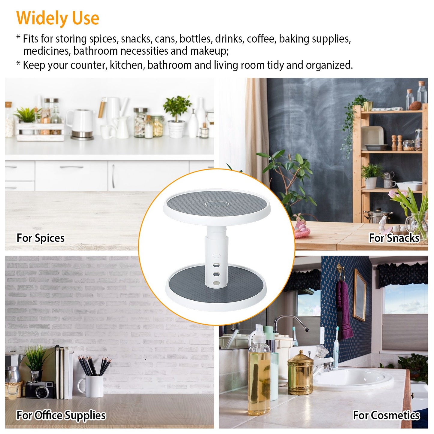 2 Tier Lazy Susan 360° Turntable Non Skid Kitchen Spice Rack Organizer 10 Inch Height Adjustable Storage Rack For Cabinet Counter Bathroom