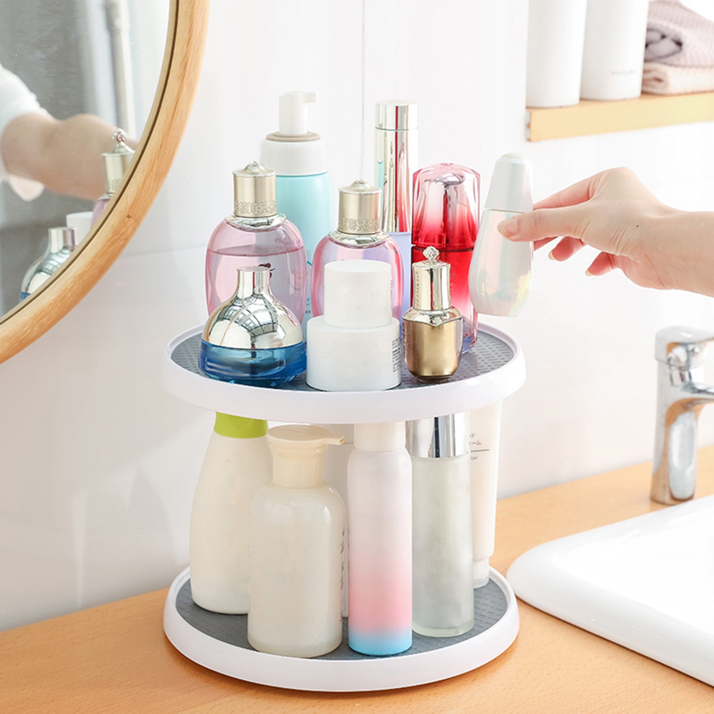 2 Tier Lazy Susan 360° Turntable Non Skid Kitchen Spice Rack Organizer 10 Inch Height Adjustable Storage Rack For Cabinet Counter Bathroom