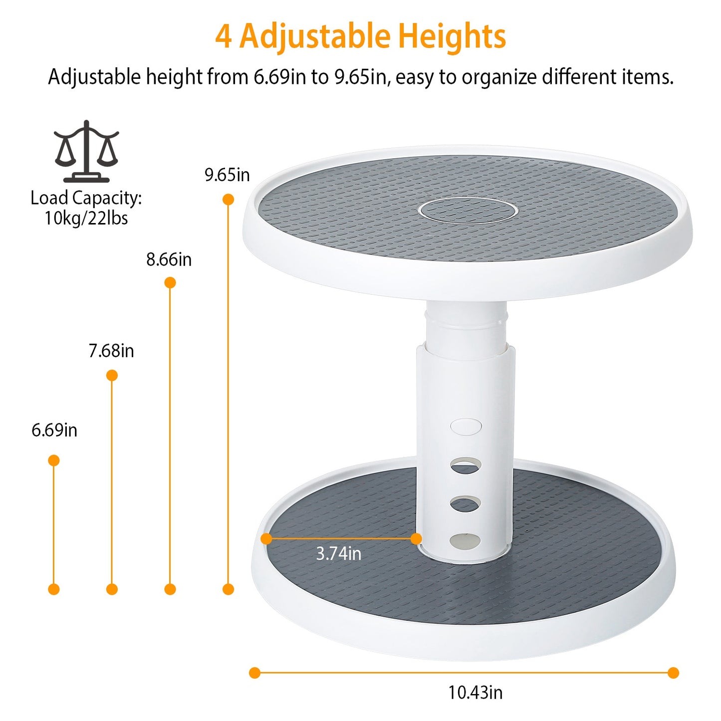 2 Tier Lazy Susan 360° Turntable Non Skid Kitchen Spice Rack Organizer 10 Inch Height Adjustable Storage Rack For Cabinet Counter Bathroom