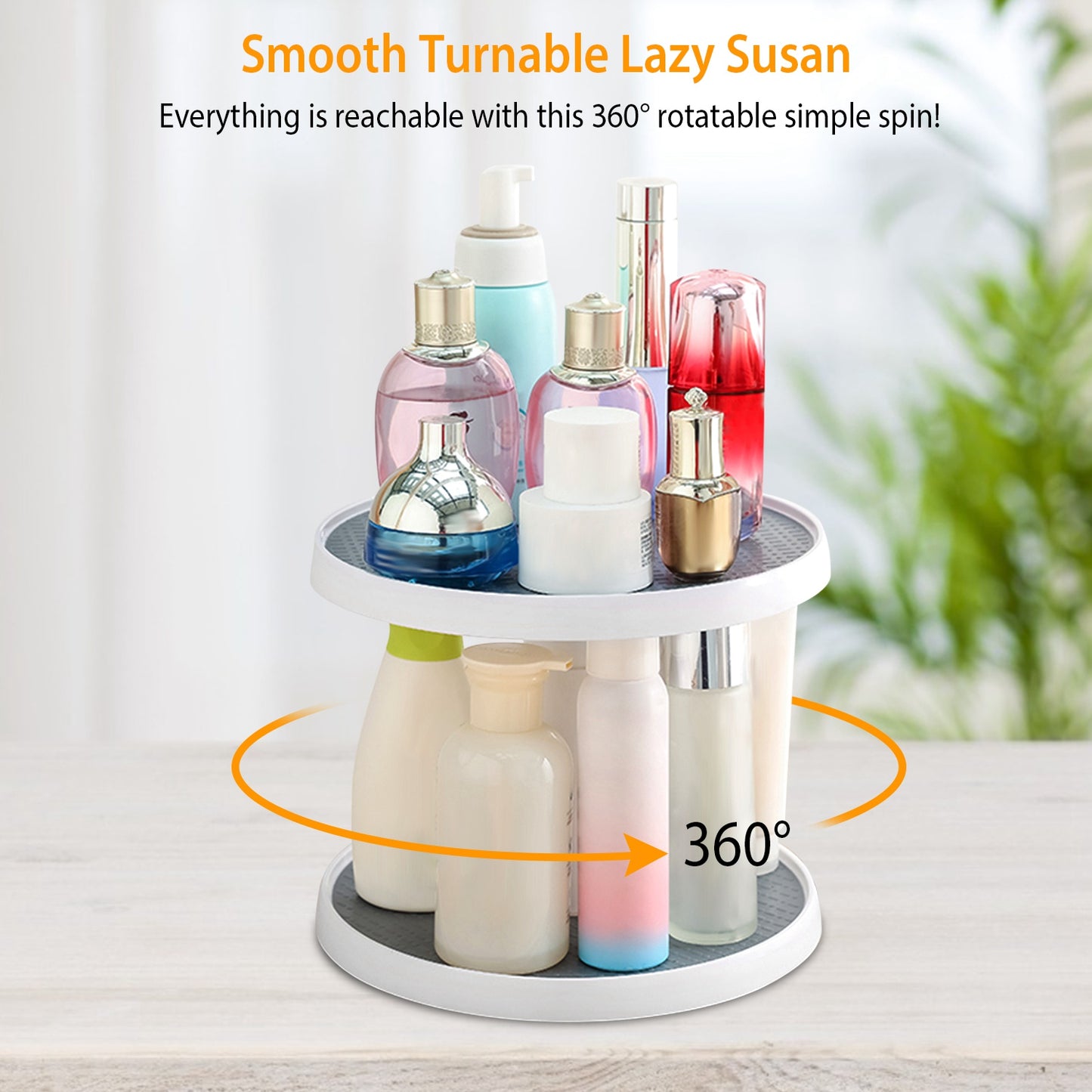 2 Tier Lazy Susan 360° Turntable Non Skid Kitchen Spice Rack Organizer 10 Inch Height Adjustable Storage Rack For Cabinet Counter Bathroom