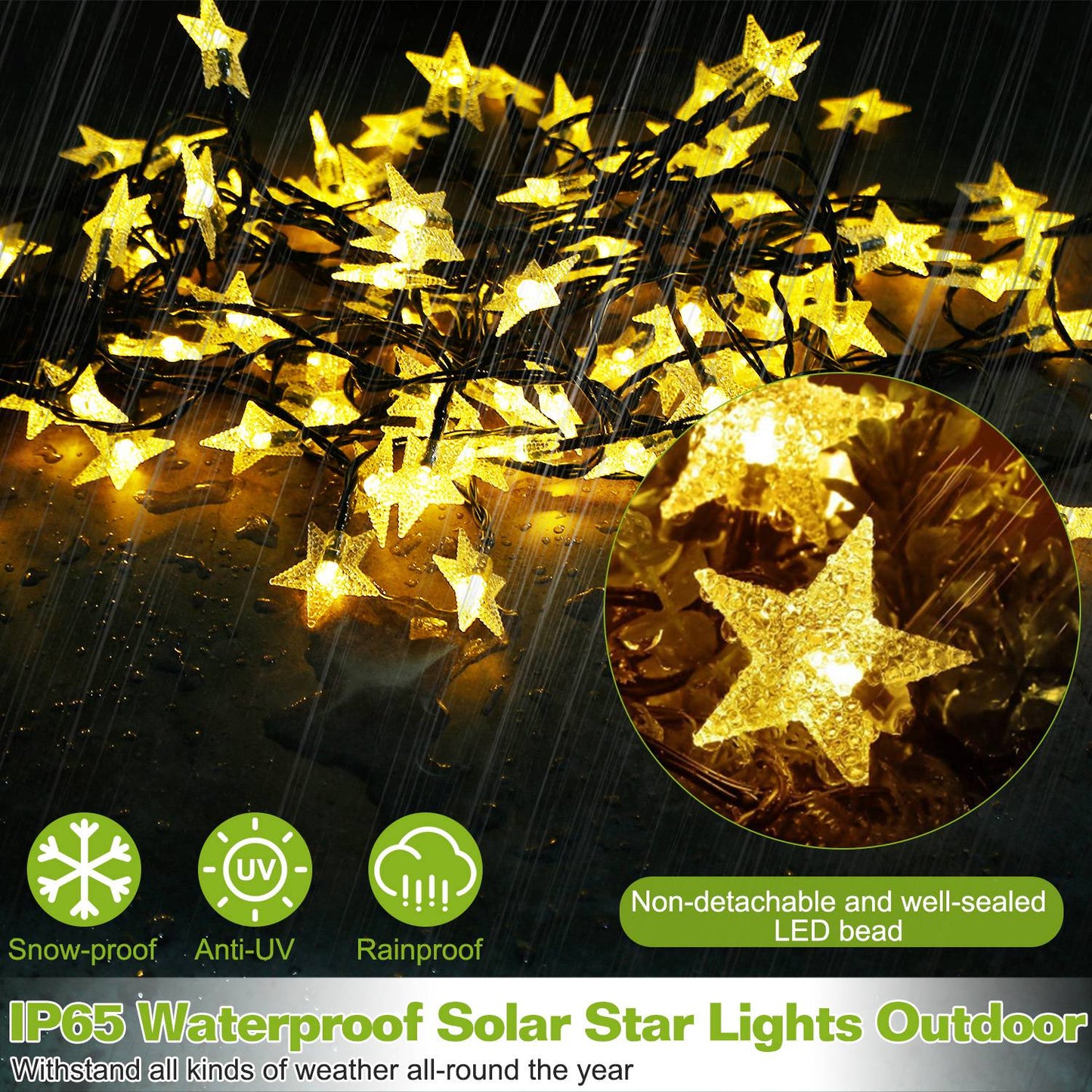 2Pcs Solar Powered String Lights 39.3FT 100LED Beads Fairy Star Lights IP65 Waterproof Decorative Garden Party Christmas Tree Stake Lamps
