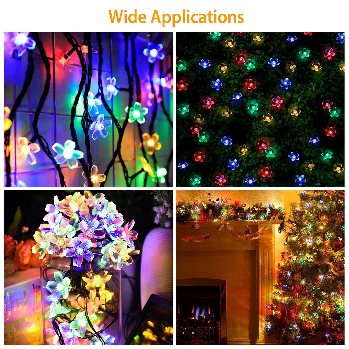 2Pcs Solar Powered String Lights 50LED Beads Fairy Sakura Flower Blossom Lights IP65 Waterproof Colorful Decorative Party Christmas