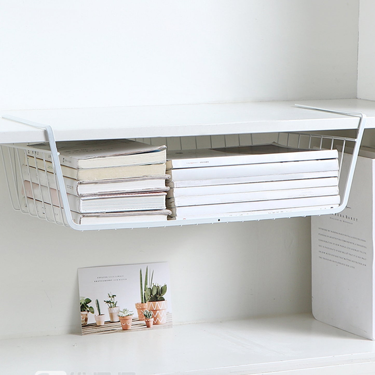 2Pcs Hanging Under Shelf Storage Basket Vertical Wire Storage Rack Kitchen Cabinet Organizer For Food Storage Dish Towel Kitchen Pantry