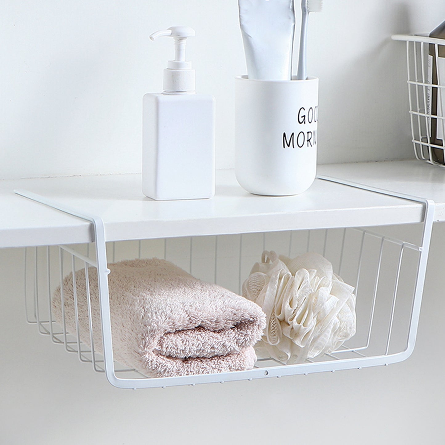 2Pcs Hanging Under Shelf Storage Basket Vertical Wire Storage Rack Kitchen Cabinet Organizer For Food Storage Dish Towel Kitchen Pantry