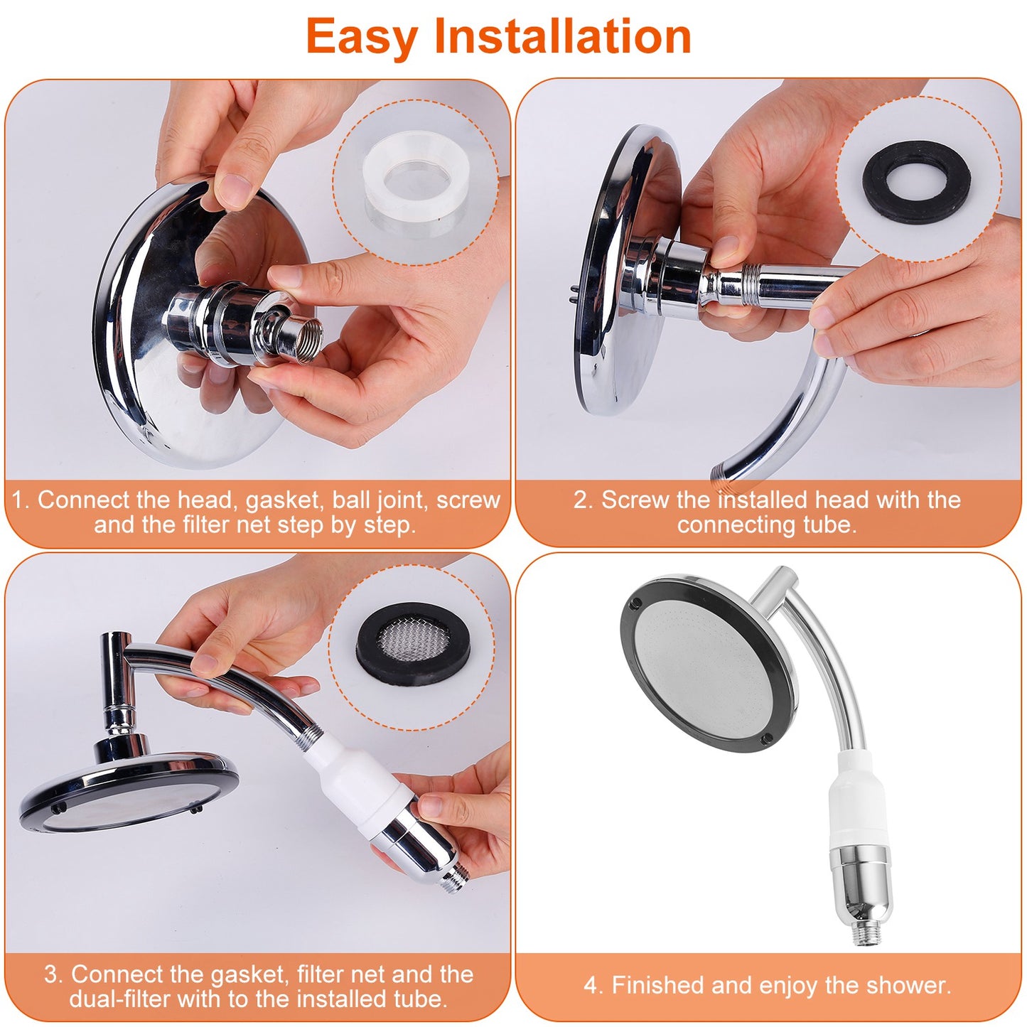 5.5In High Pressure Shower Head Stainless Steel Powerful Energy Bath Heads Water Saving 360° Rotating Round Showerhead