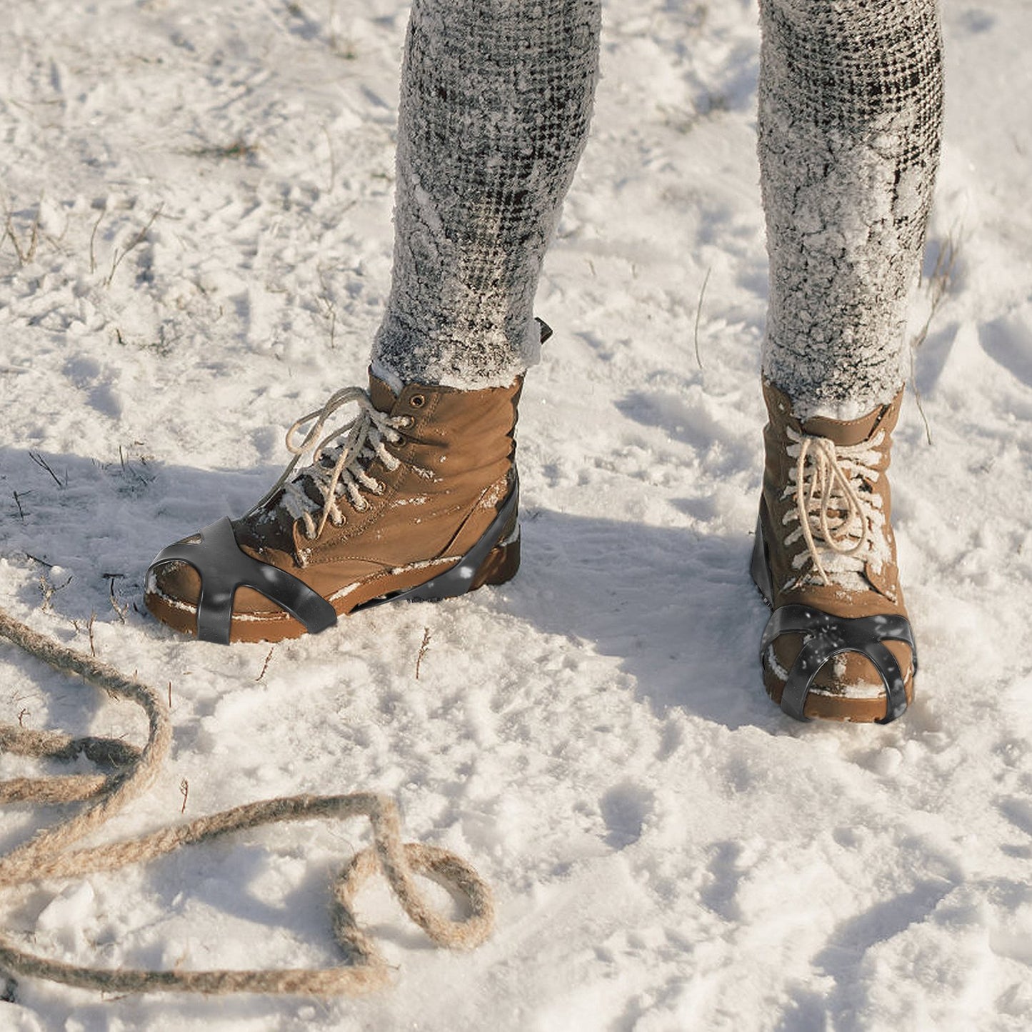 Ice Snow Grips Anti Slip Over Shoe Spikes Boot Traction Cleat Portable Ice Grippers Footwear w/ 10 Steel Studs S Size