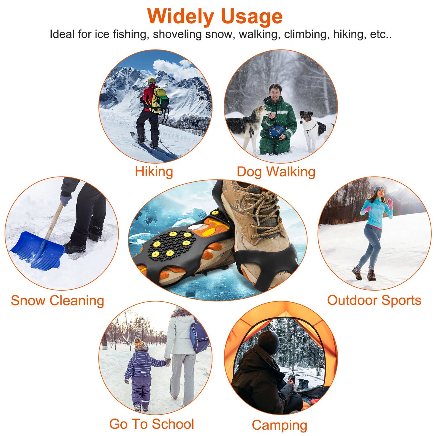 Ice Snow Grips Anti Slip Over Shoe Spikes Boot Traction Cleat Portable Ice Grippers Footwear w/ 10 Steel Studs S Size