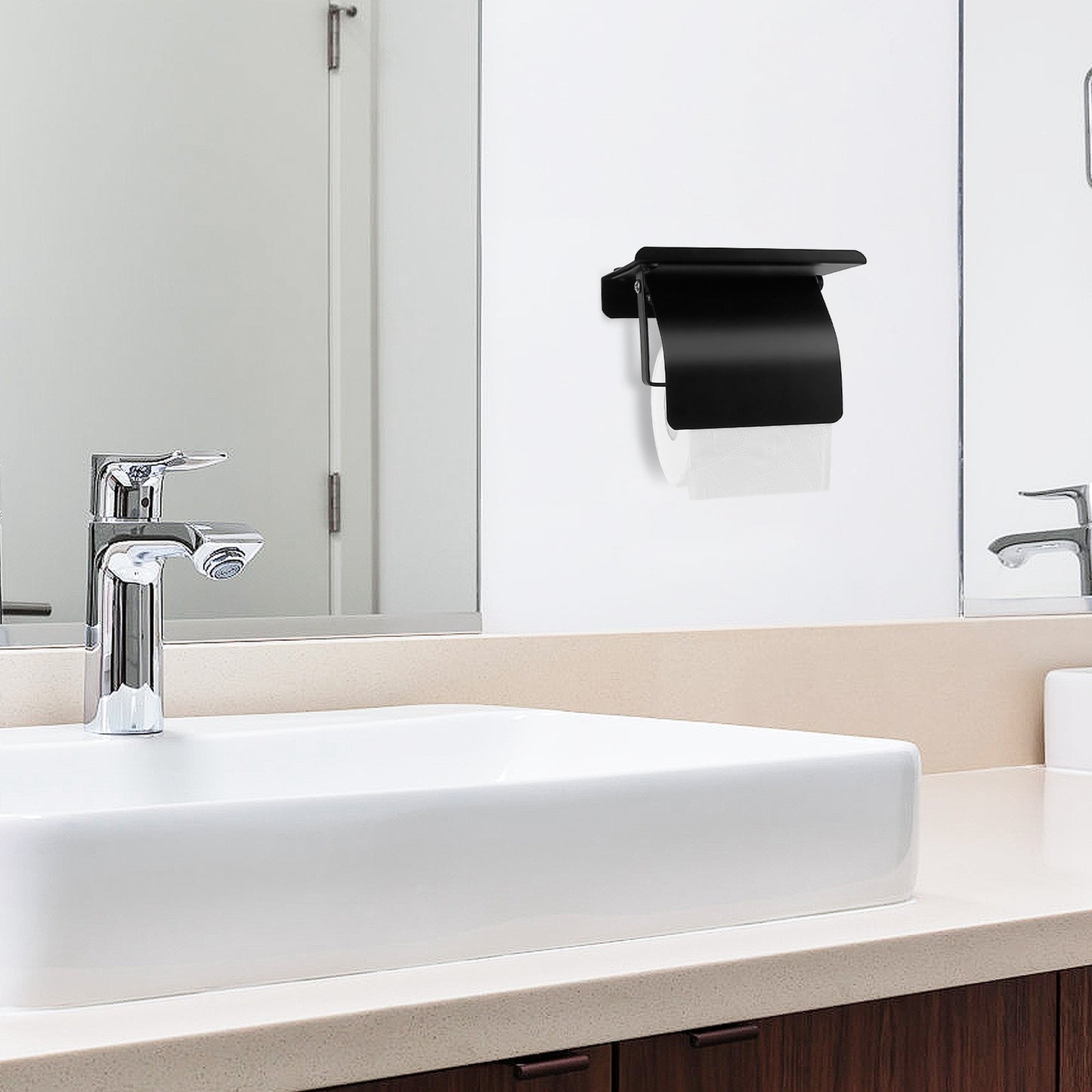 Wall Mounted Toilet Paper Holder with Phone Storage Rack Stainless Steel Toilet Roll Holder Tissue Holder