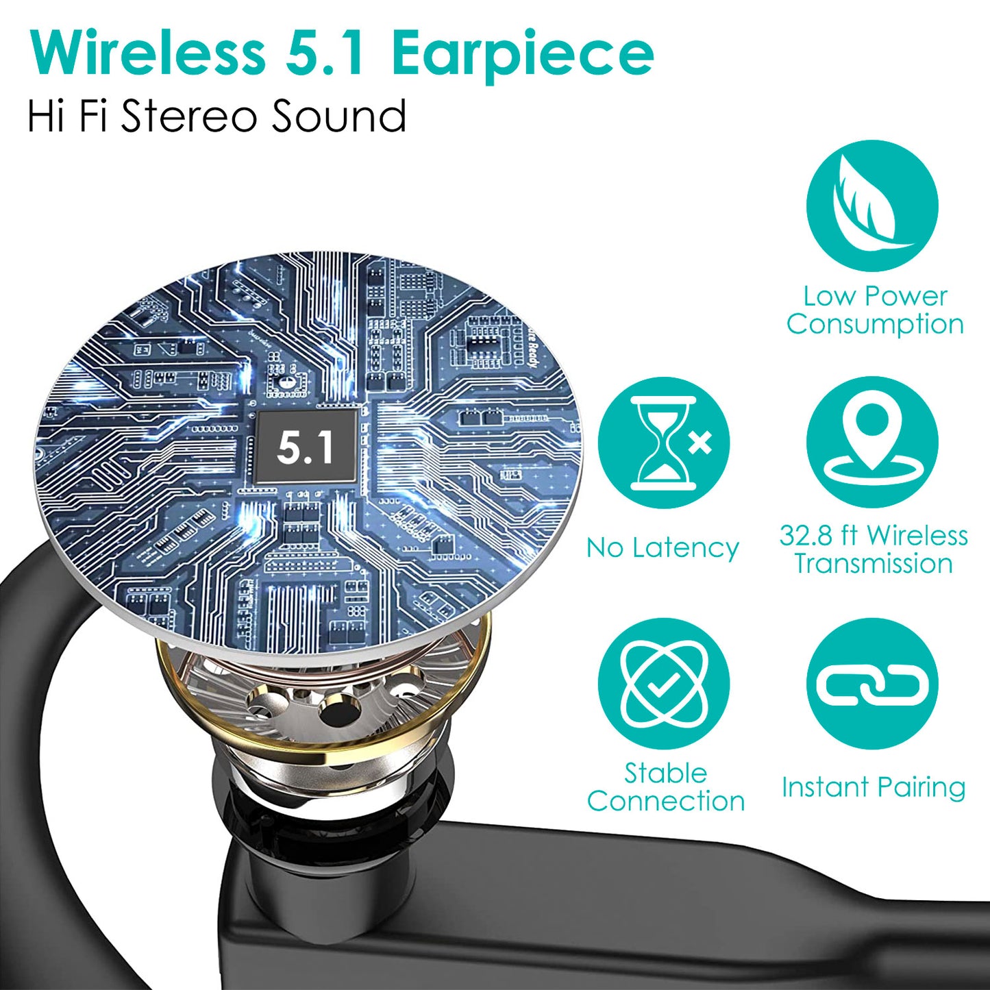 Wireless V5.1 Business Earpiece with Charging Case Rechargeable Wireless in-Ear Headset