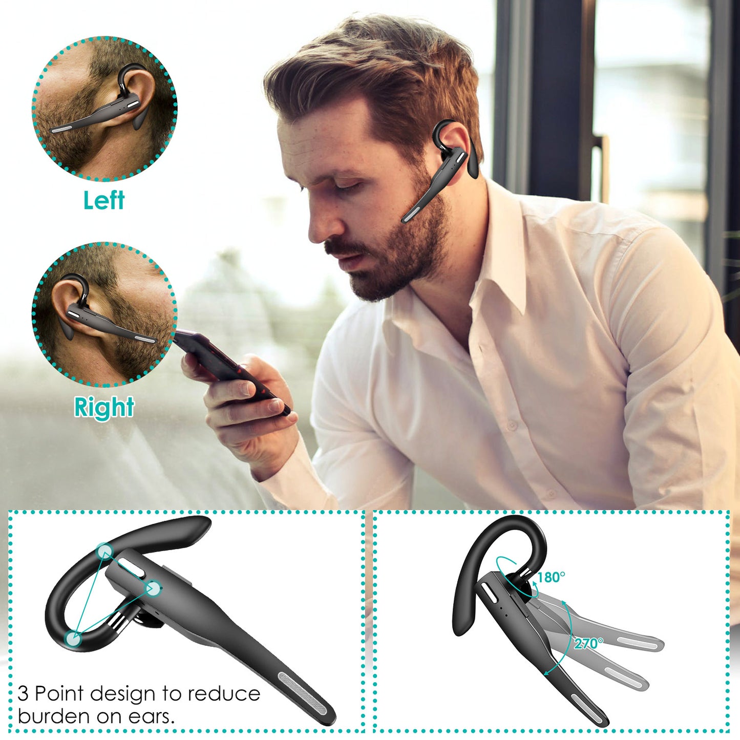Wireless V5.1 Business Earpiece with Charging Case Rechargeable Wireless in-Ear Headset