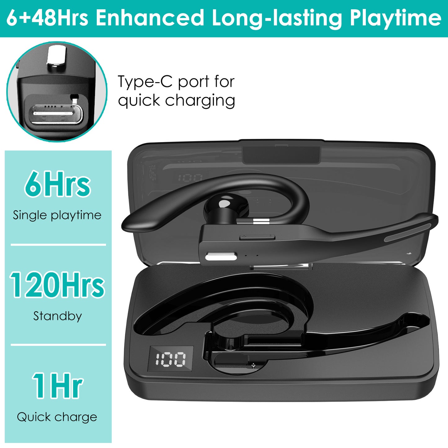 Wireless V5.1 Business Earpiece with Charging Case Rechargeable Wireless in-Ear Headset
