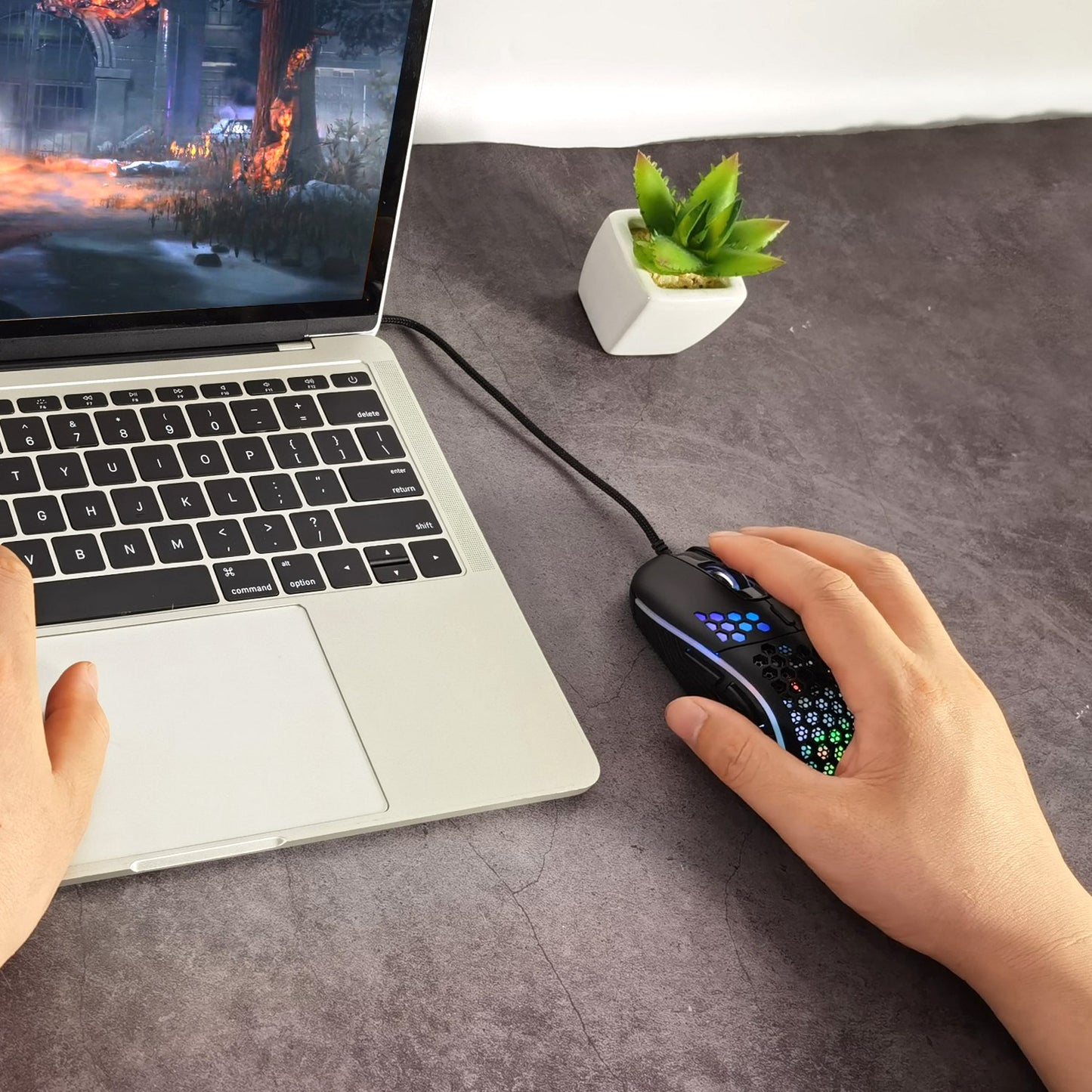 Wired Gaming Mouse 7200 DPI Laptop Optical Mouse Honeycomb Lightweight Mouse with 4 Adjustable DPI Levels 7 Changeable Colors 6 Keys