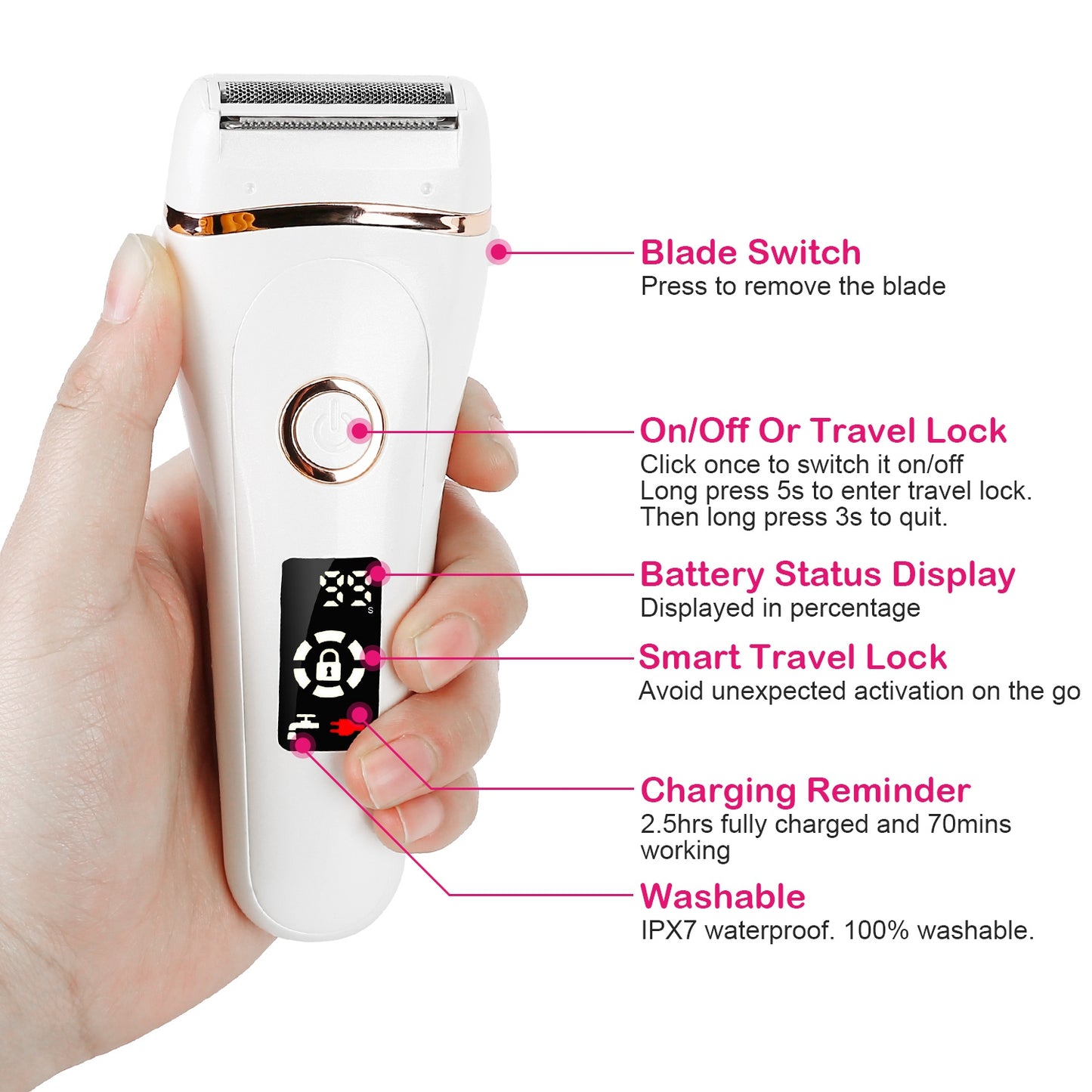 Women's Shaver Electric Hair Remover Body Razor Cordless Bikini Trimmer Rechargeable Wet Dry Epilator for Leg Arm