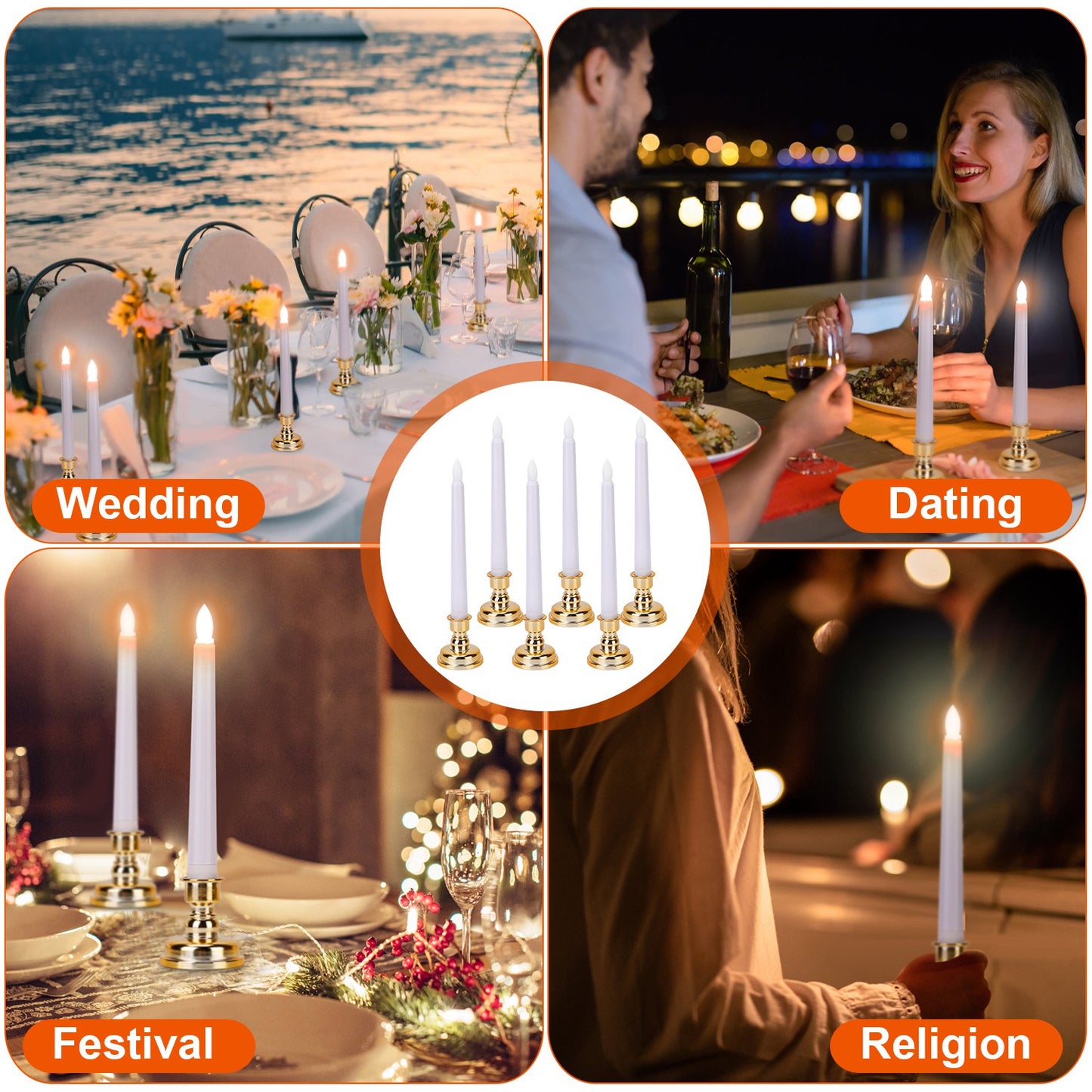 6 Packs Flameless Taper Candles 9.8in Electric LED Candles Warm White w/ 4 Light Modes Remote Control Timer Removable Candlesticks