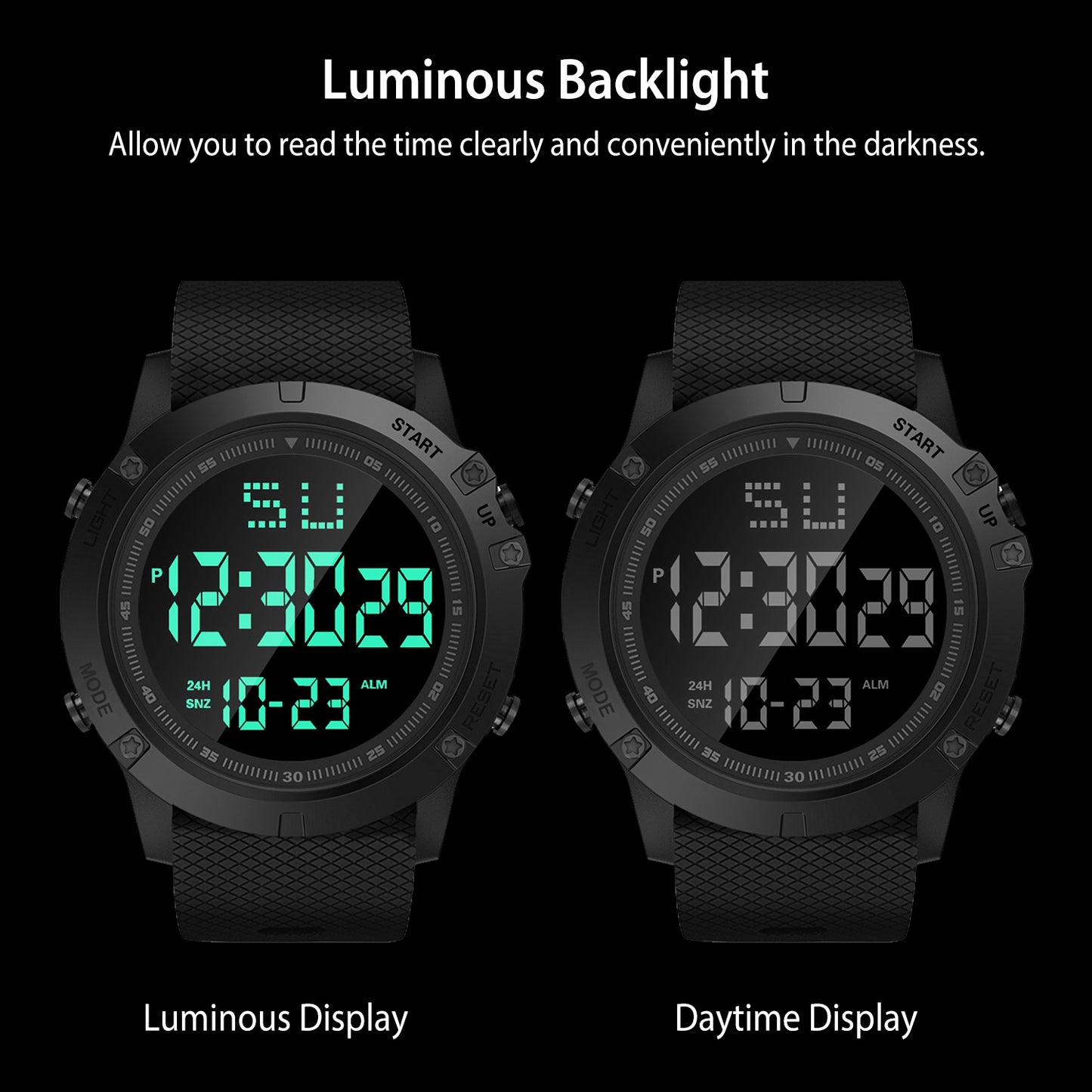 Men's Digital Sports Watch Water-Resistant Military Wrist Watch w/ LED Backlight Date/Week/12/24H Display Alarm Stopwatch Function