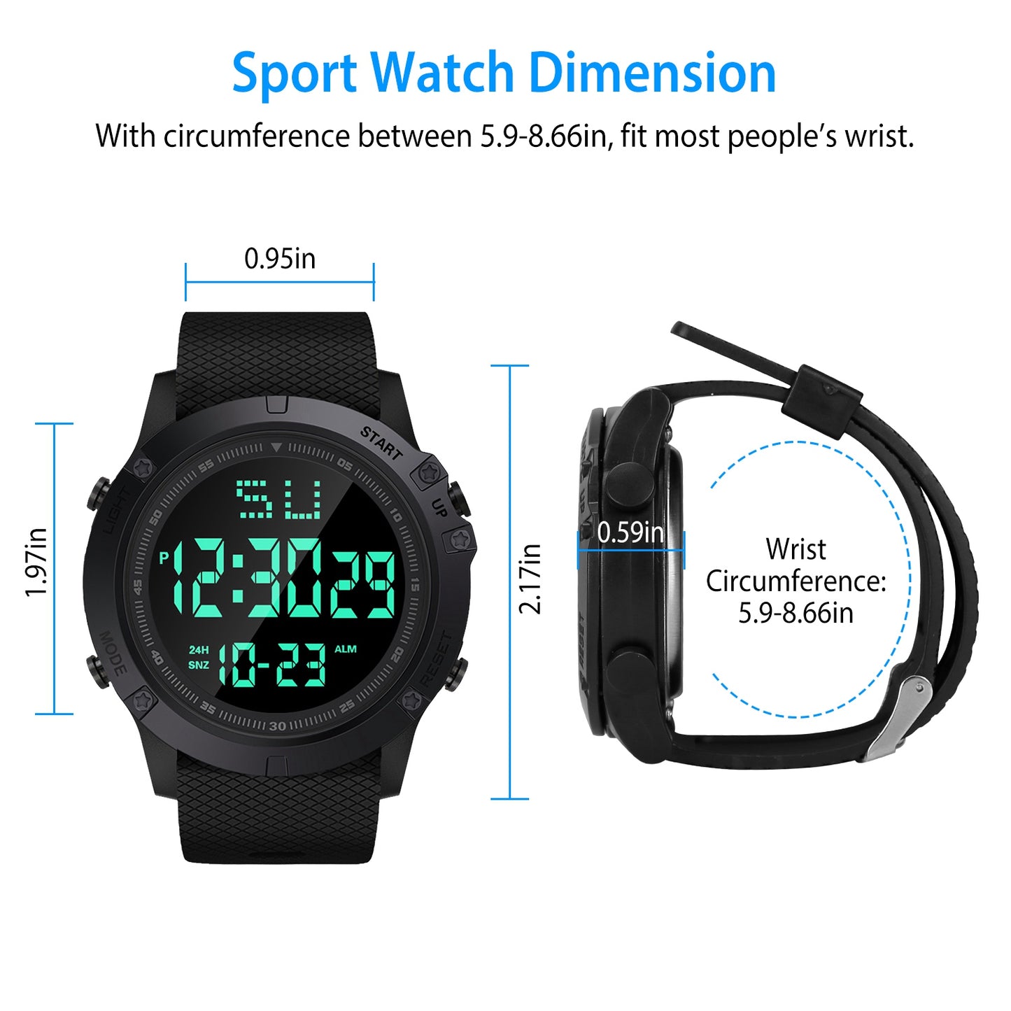Men's Digital Sports Watch Water-Resistant Military Wrist Watch w/ LED Backlight Date/Week/12/24H Display Alarm Stopwatch Function