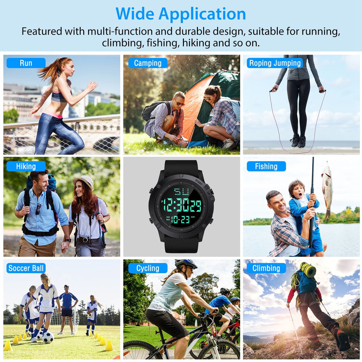 Men's Digital Sports Watch Water-Resistant Military Wrist Watch w/ LED Backlight Date/Week/12/24H Display Alarm Stopwatch Function