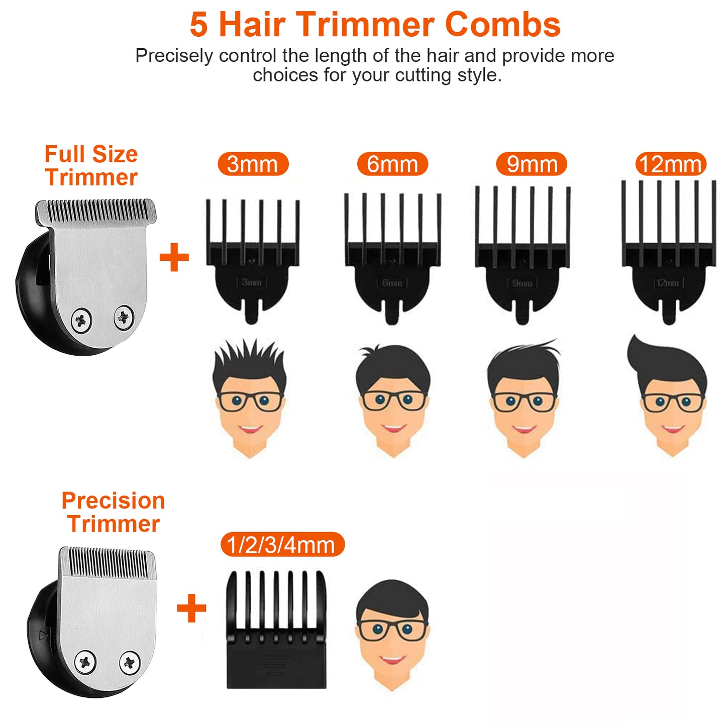 5-In-1 Men’s Beard Trimmer Cordless Hair Clipper Electric Waterproof Shaver Grooming Kit w/ LED Display for Nose Ear Facial Hair