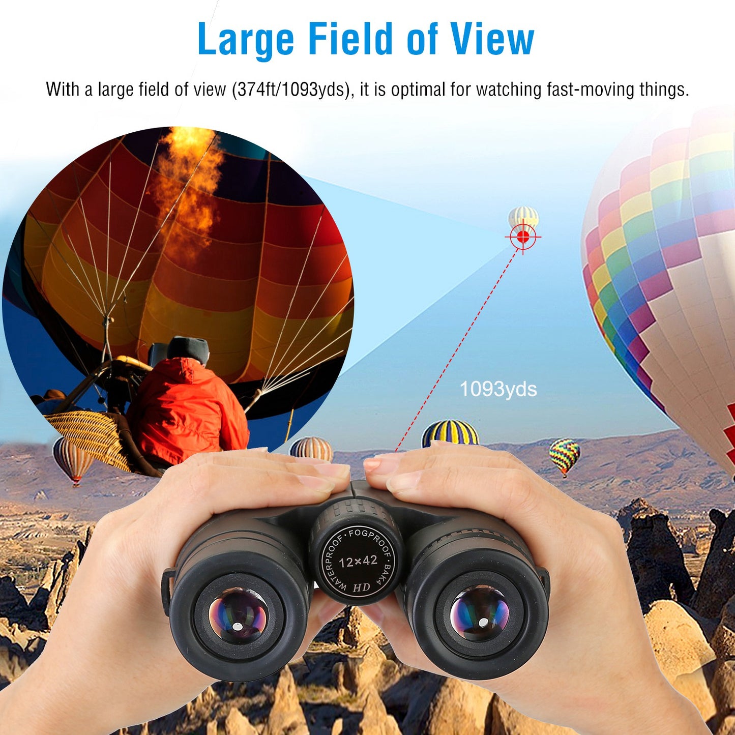 12X Zoom Binoculars with FMC Lens Foldable Telescope for Concert Bird Watching Hunting Sports Events Concerts
